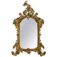 Large Rococo Style Carved Giltwood and Silver Gilt Mirror, circa 1870