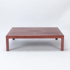 Grande table basse brésilienne en bois de rose et laiton incrusté, vers 1975