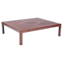 Large Rosewood and Brass Inlaid Brazilian Coffee Table, C 1975
