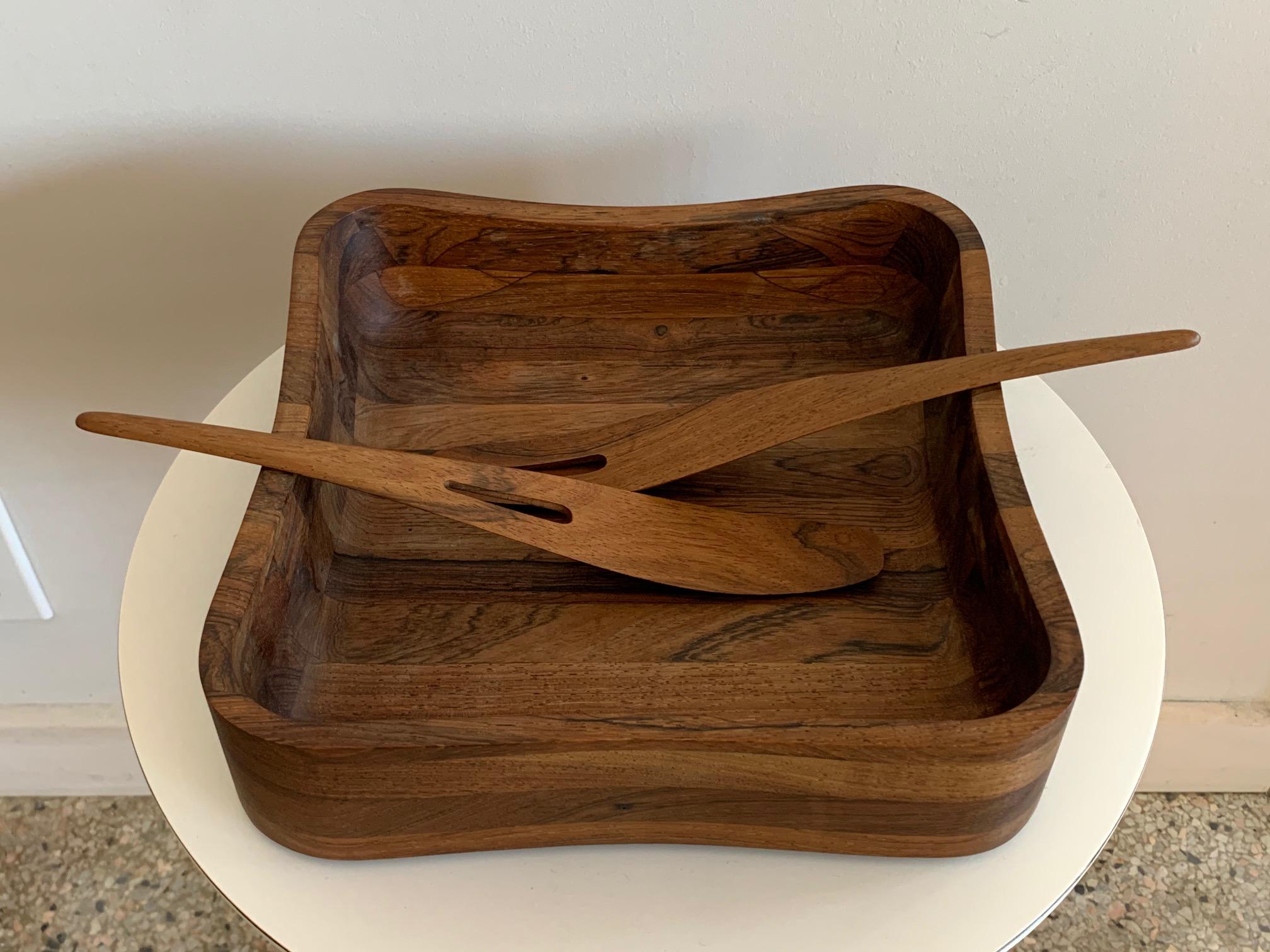 Large Rosewood Serving Set by Laurids Lonborg, Denmark In Good Condition For Sale In St.Petersburg, FL