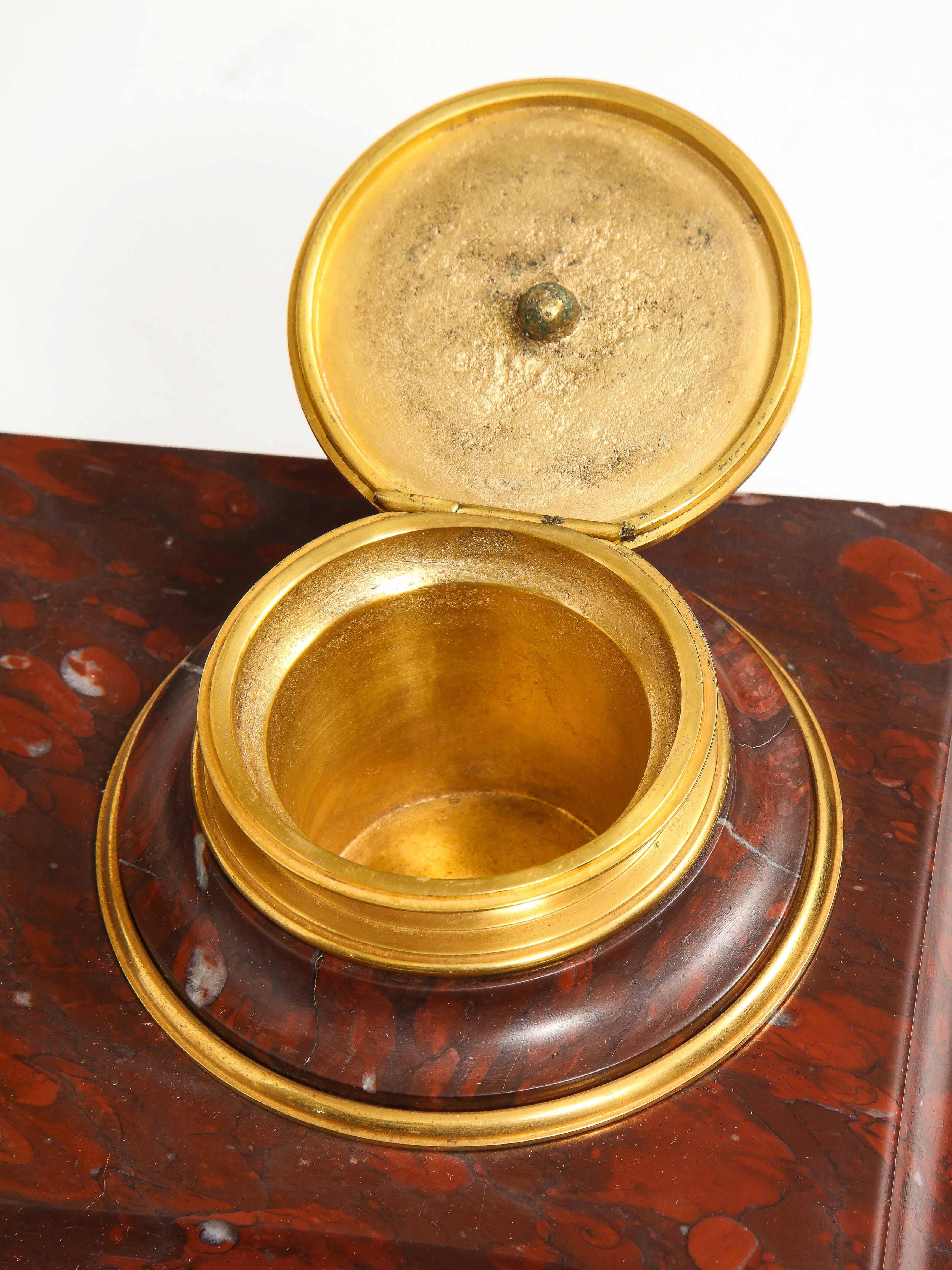 Large Rouge Marble and Gilt Bronze Inkwell Encrier, Attributed to Barbedienne 3
