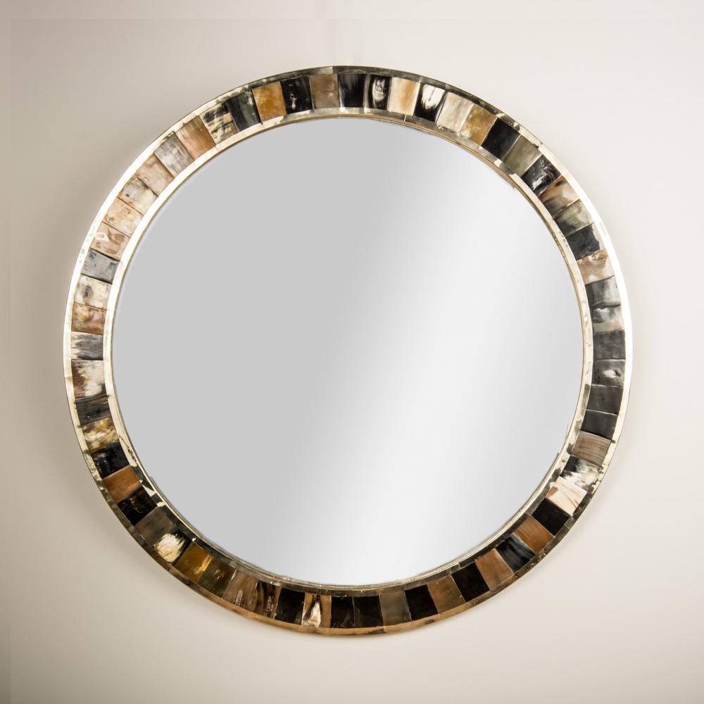 A large round horn mirror in the manner of Karl Springer. Contemporary