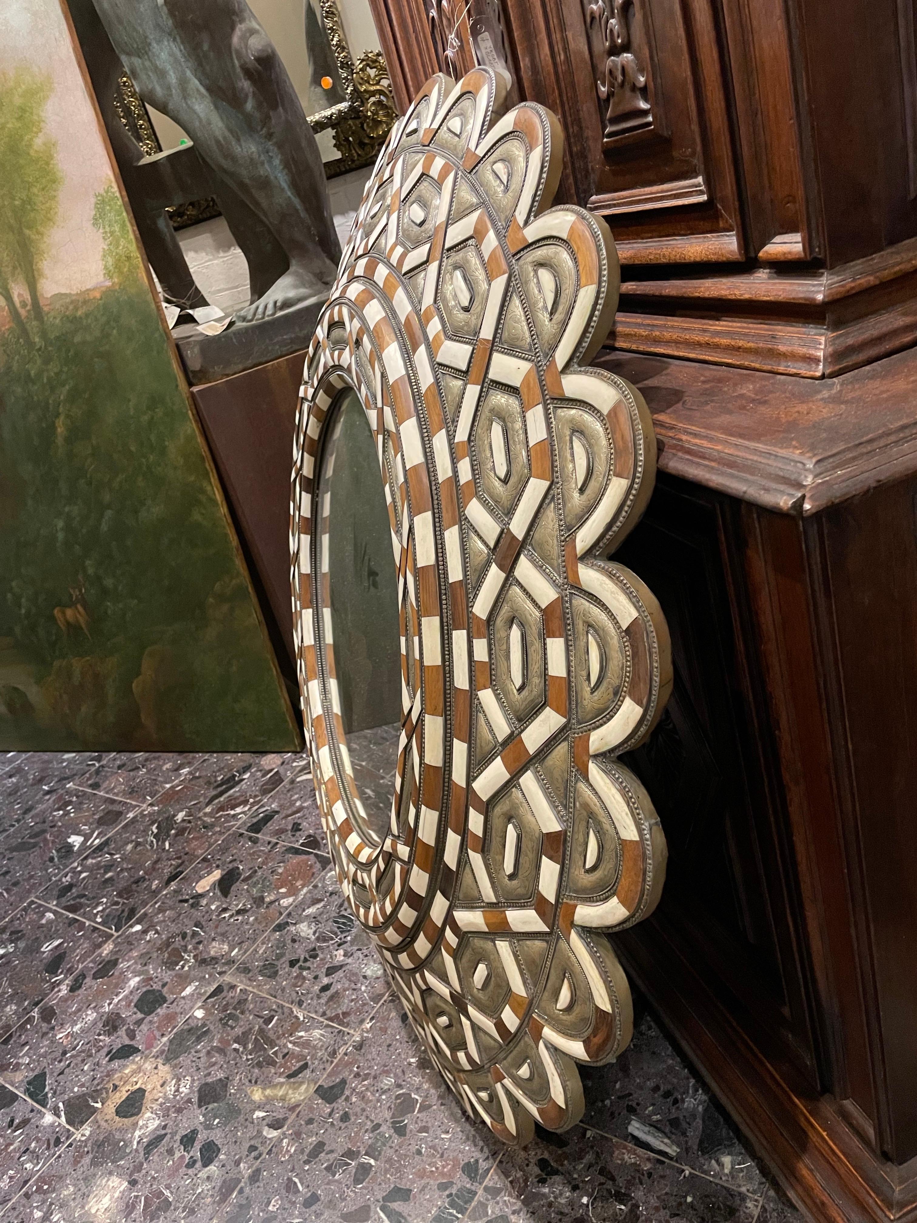 Carved A Large Round Moroccan Style Mirror For Sale