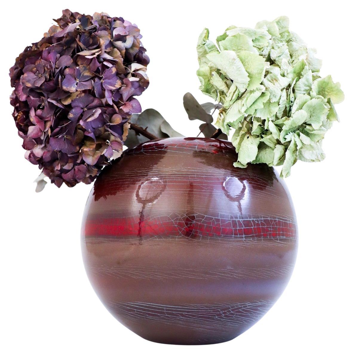 A Large Round Red Unique Ceramic Vase - Ingrid Atterberg, Sweden, 1979