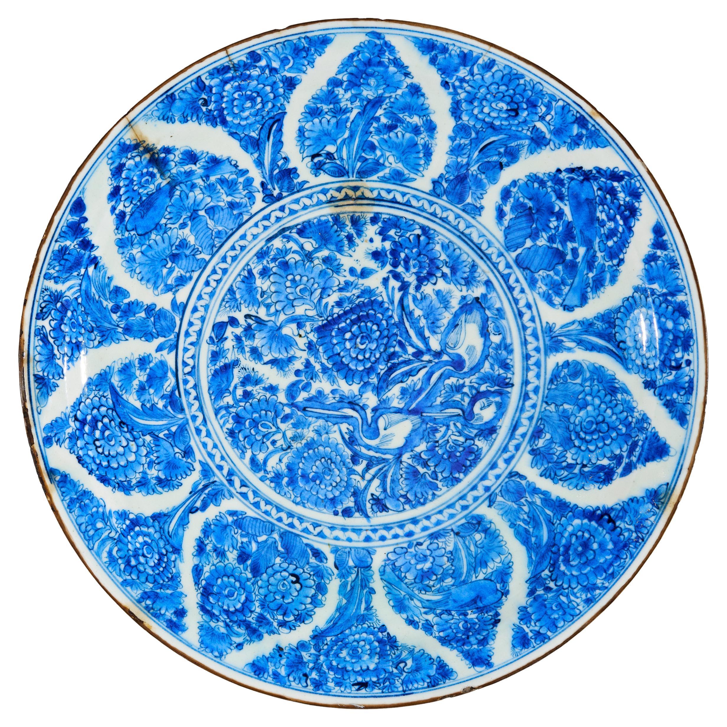 A Large Safavid Blue And White Pottery Dish, Late 17Th - Early 18Th Century For Sale