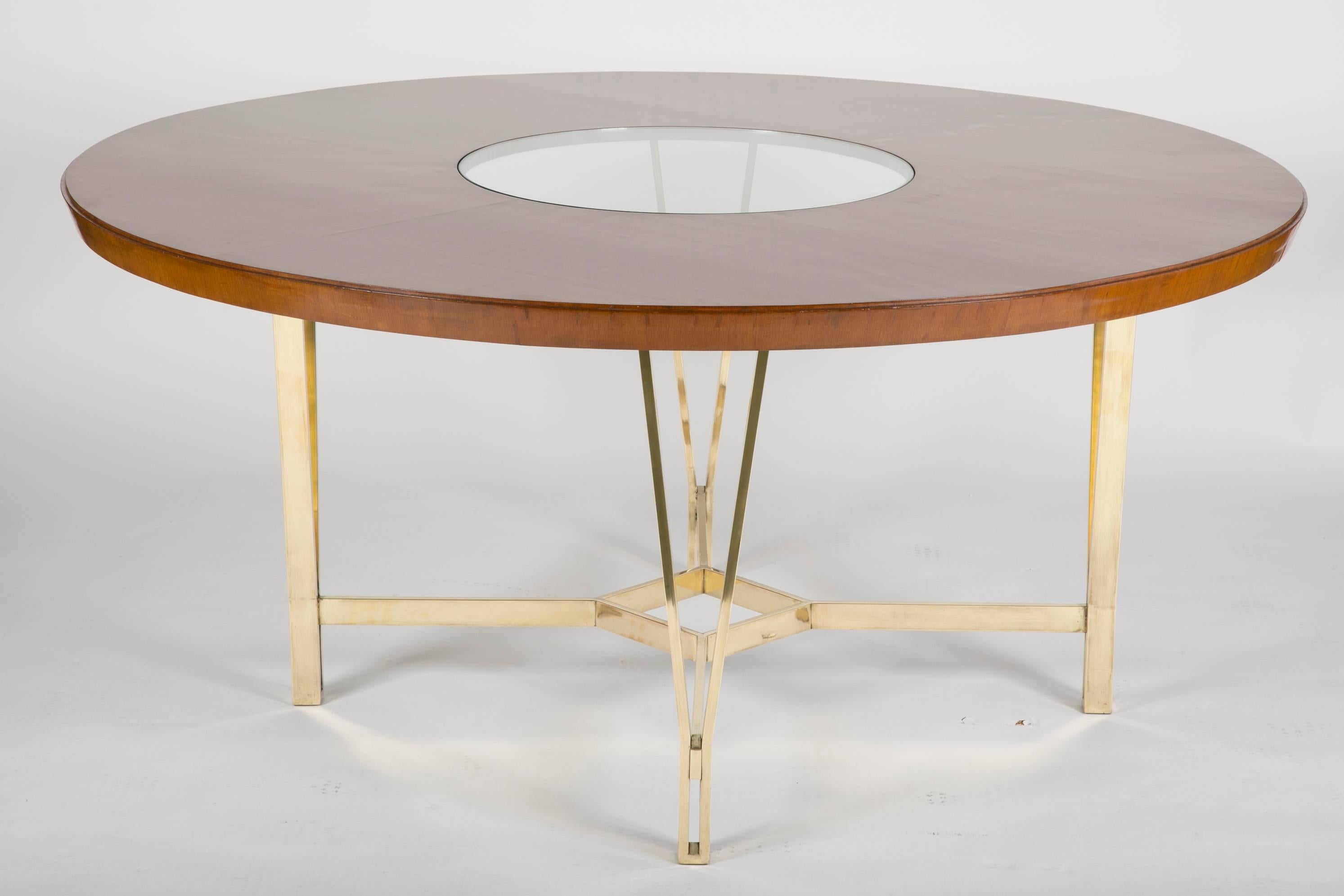 North American Large Sapele Center Table on Polished Bronze Base