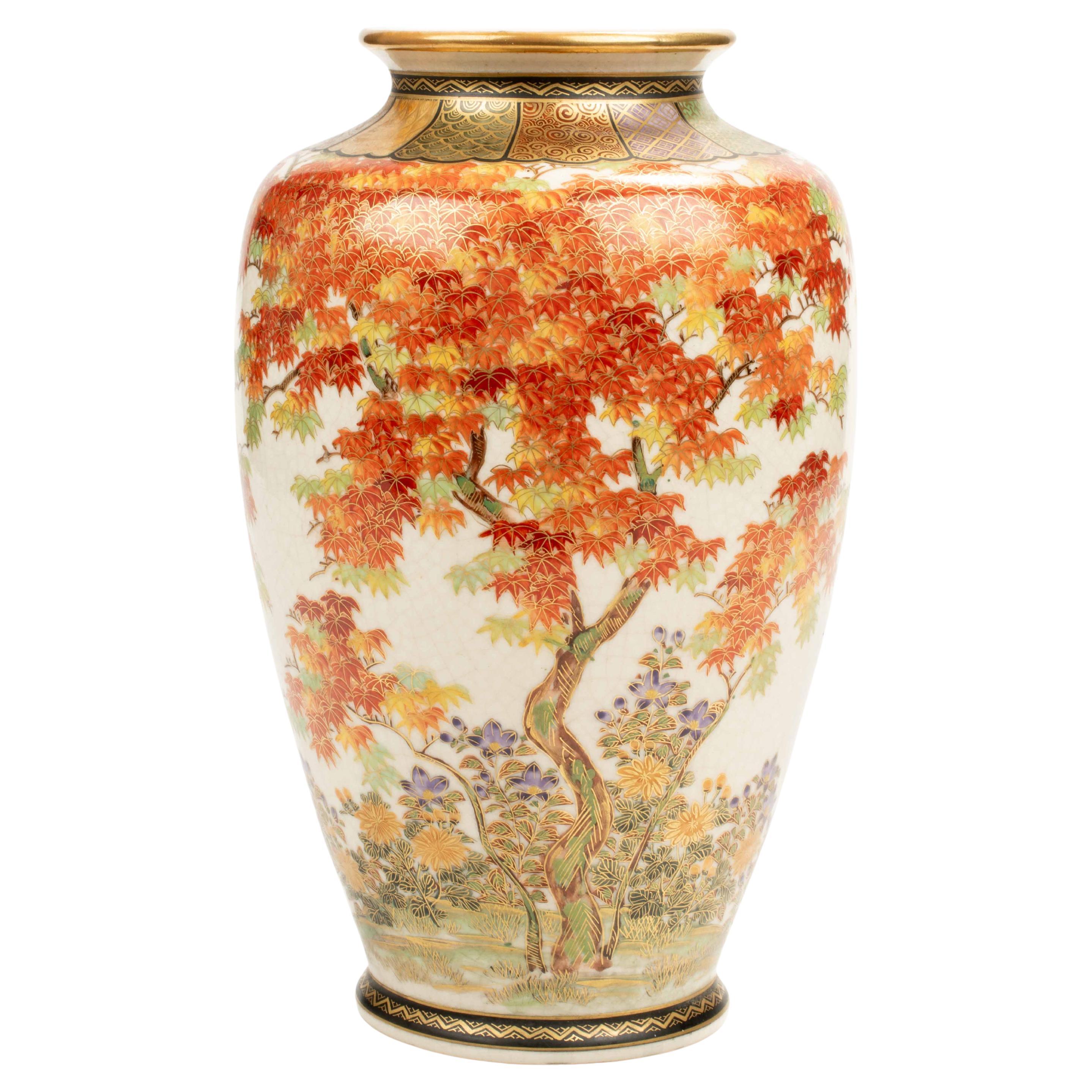 A large satsuma vase decorated with a maple tree For Sale
