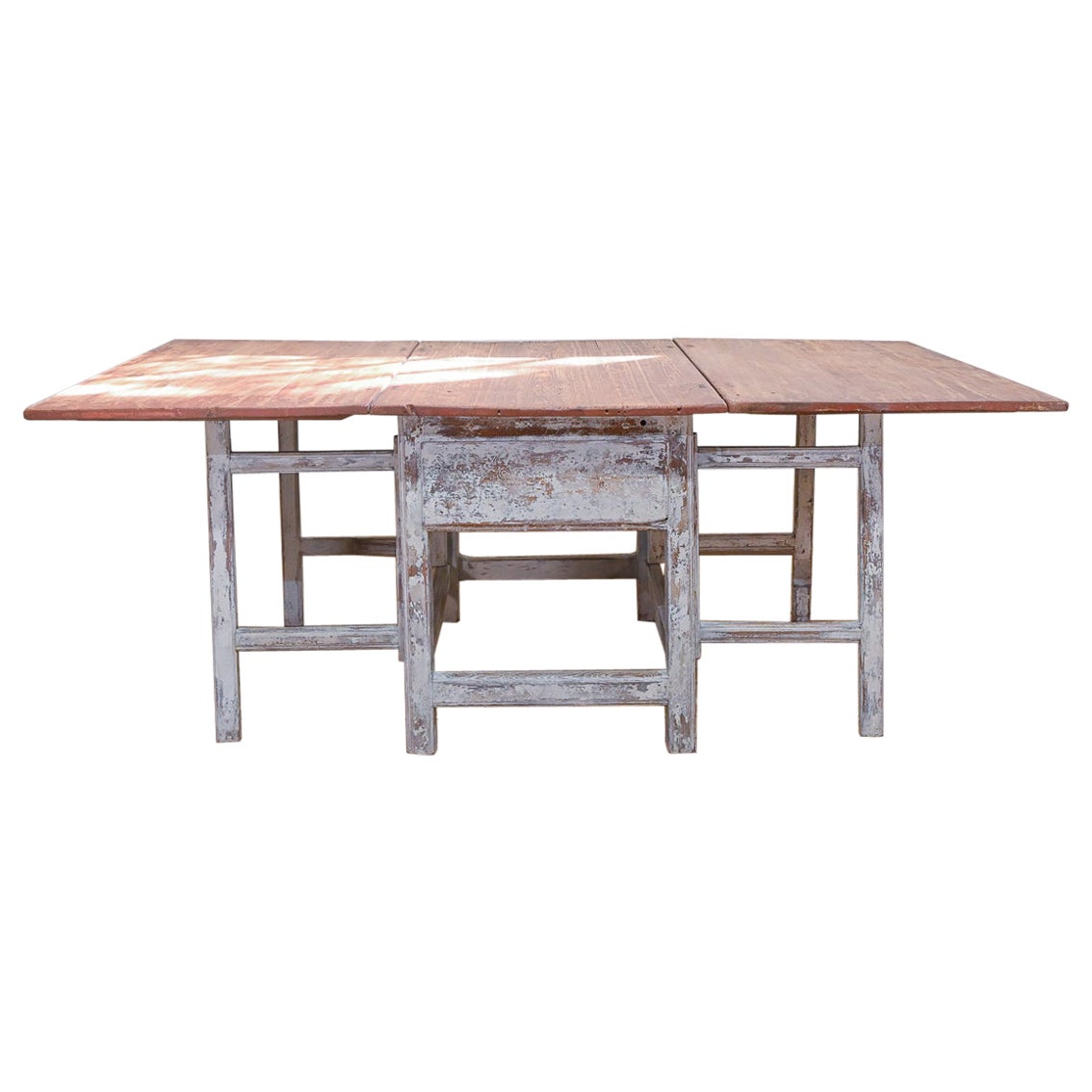 A Large Scale 18th Century Swedish Original Painted Slag Board Drop Leaf Table