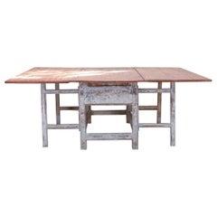 Table à abattant suédoise originale du 18ème siècle peinte en forme de planche à feuilles