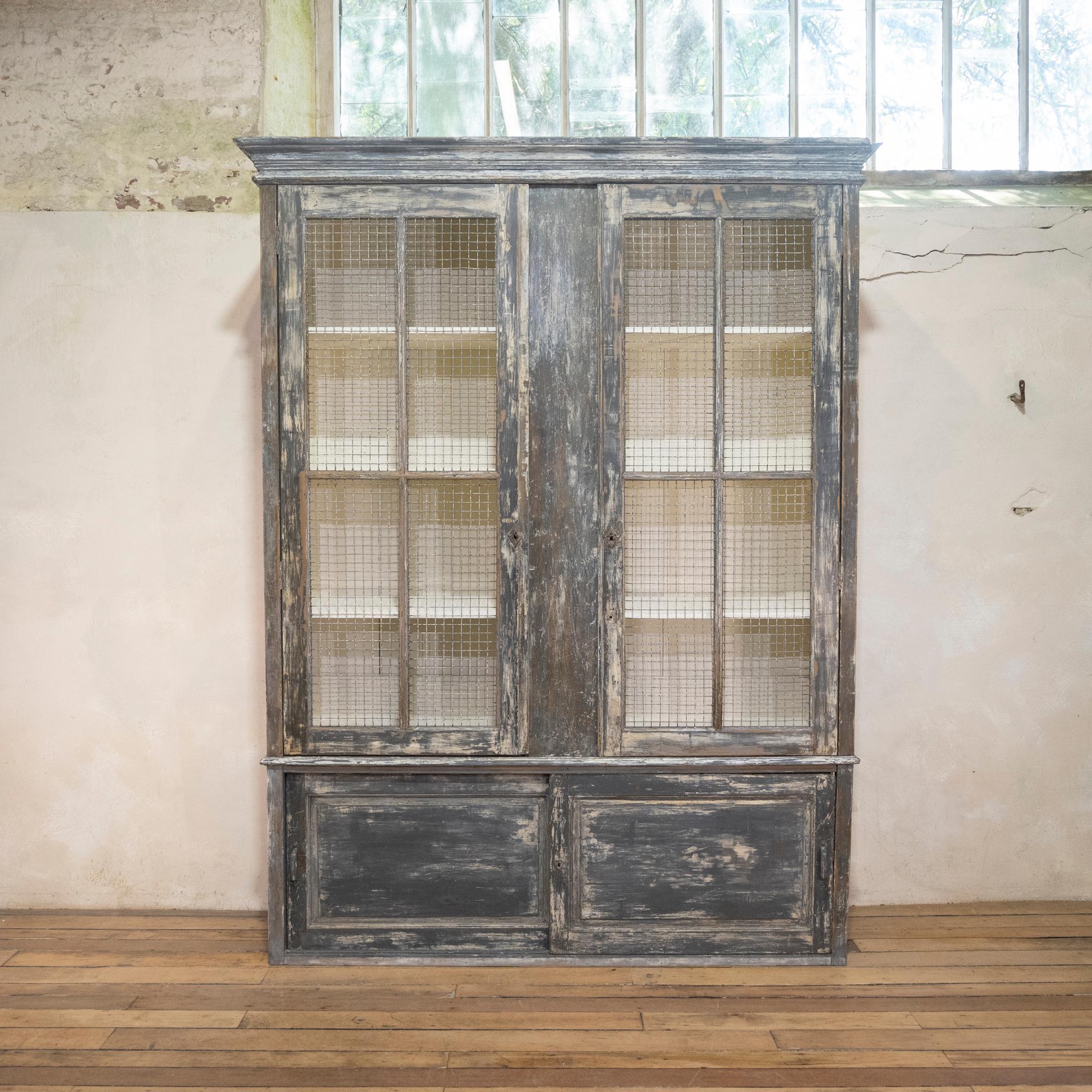 Large Scale 19th Century Painted Housekeepers Cupboard, Mesh Doors 5