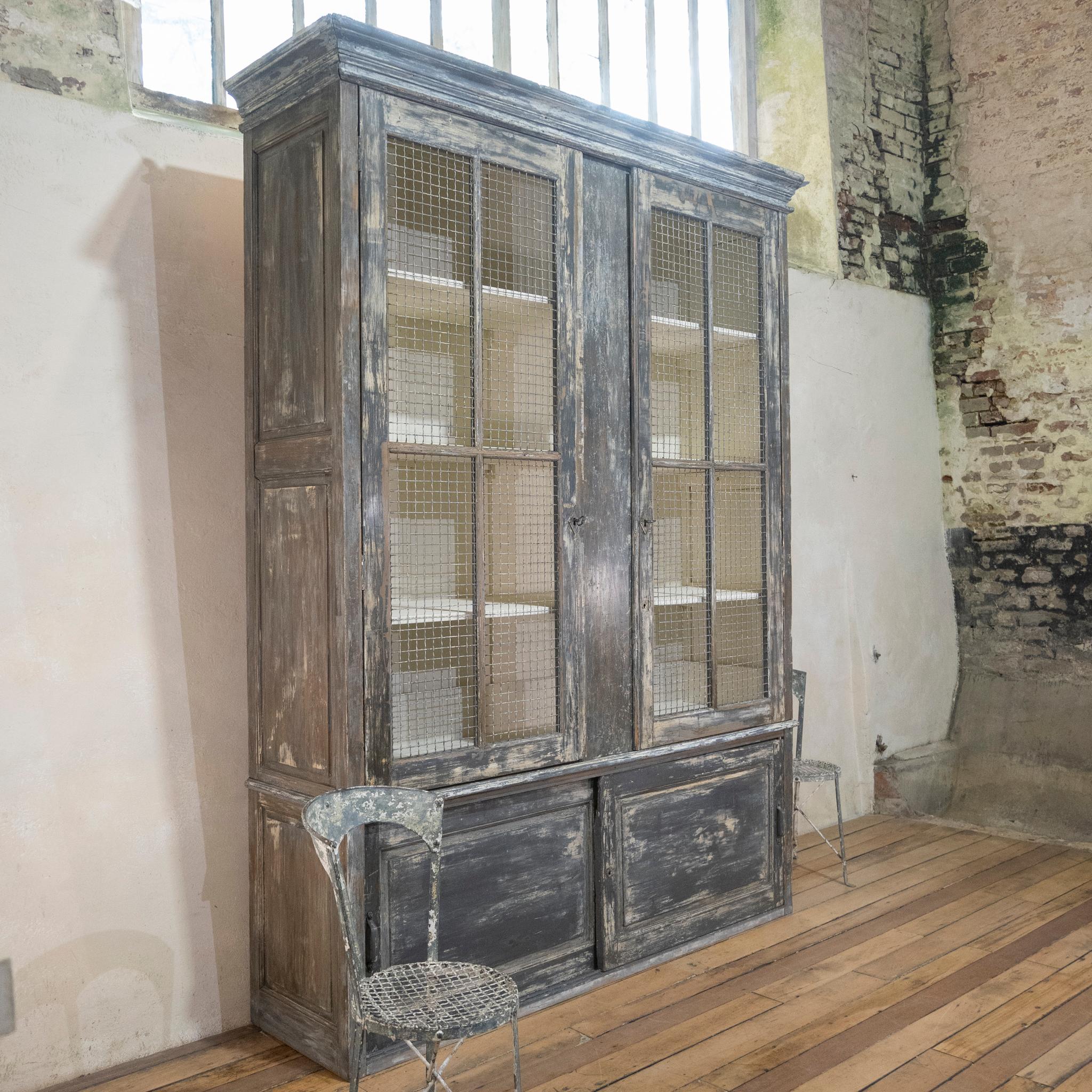 Large Scale 19th Century Painted Housekeepers Cupboard, Mesh Doors 8