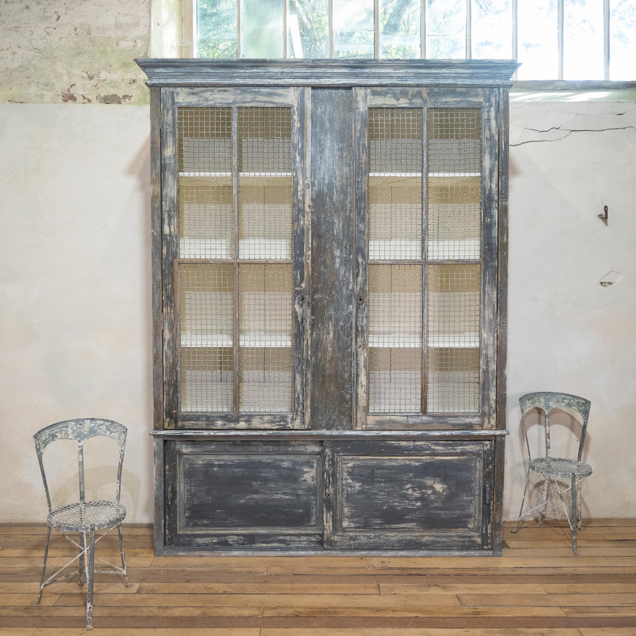 Large Scale 19th Century Painted Housekeepers Cupboard, Mesh Doors 9