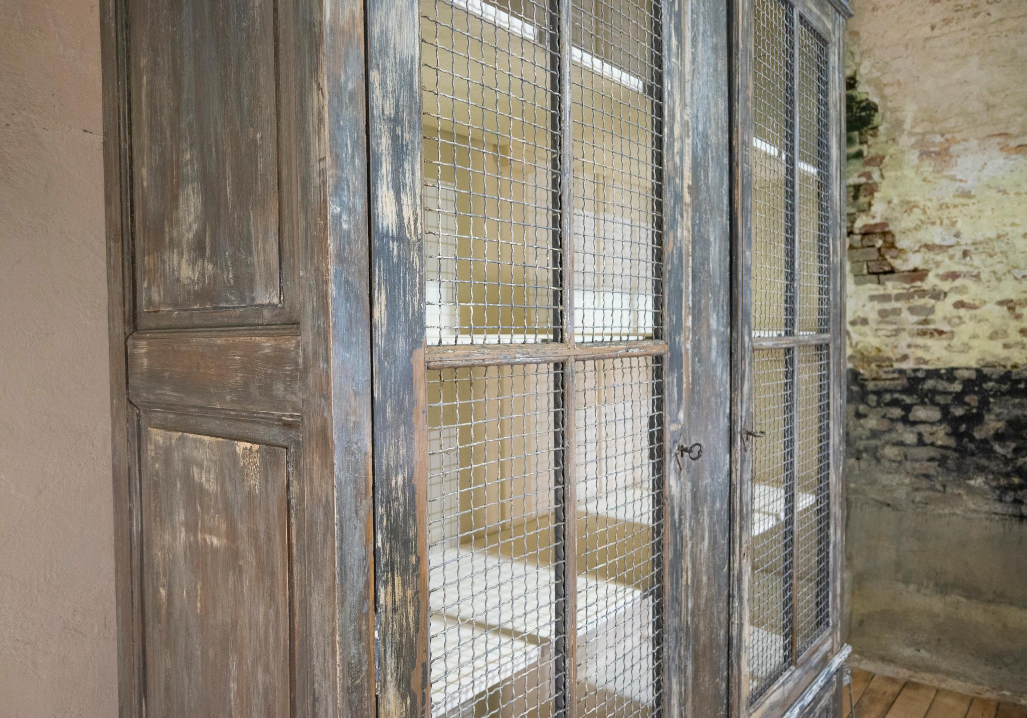 Large Scale 19th Century Painted Housekeepers Cupboard, Mesh Doors 10