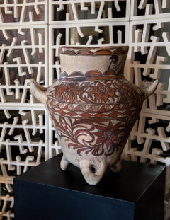 Large Scale Hand Painted Tripod Urn from Guerrero, Mexico, c1800