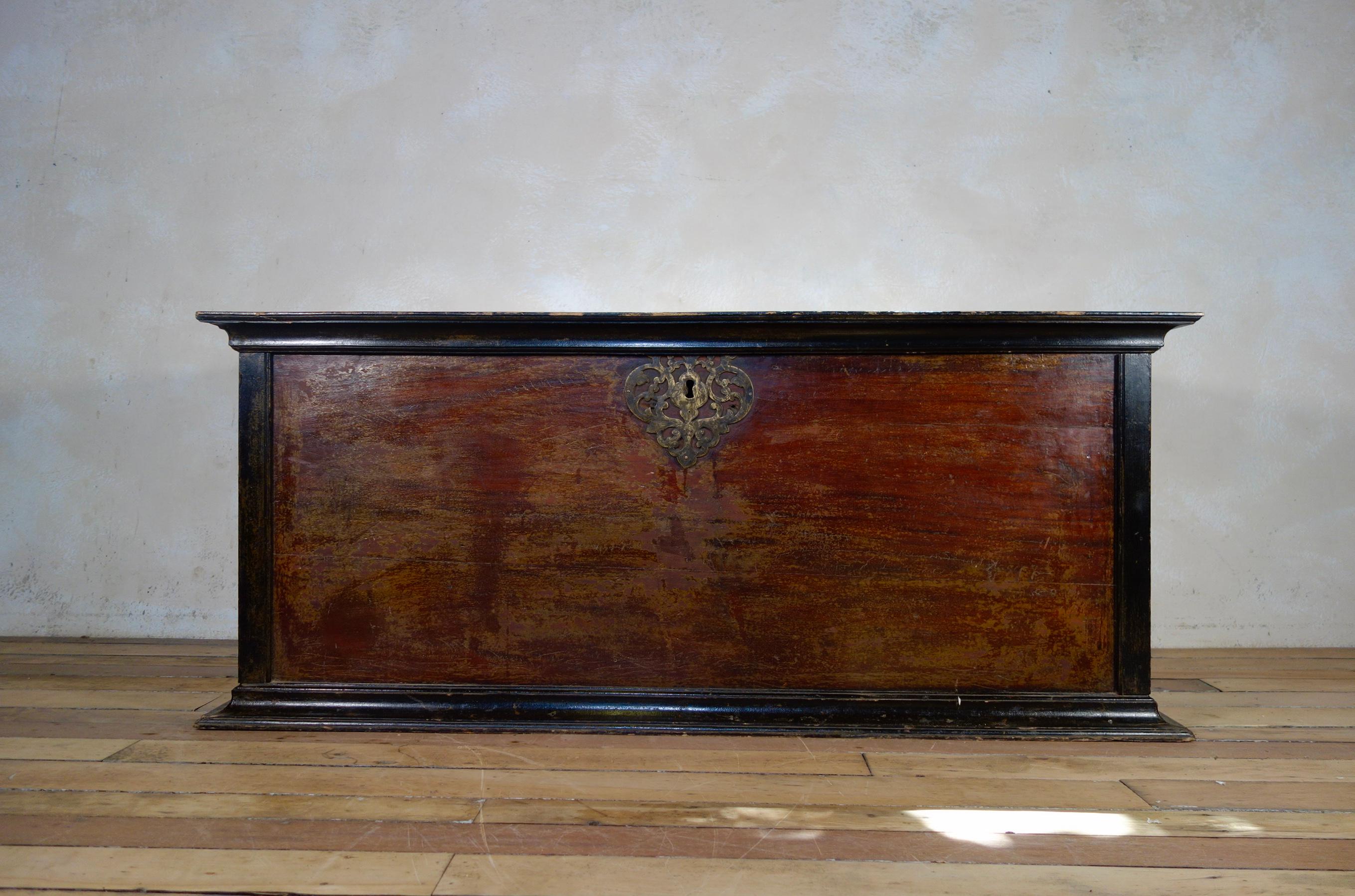 Hardwood Large Scale Late 19th Century Indo Dutch Chest on Feet Trunk For Sale
