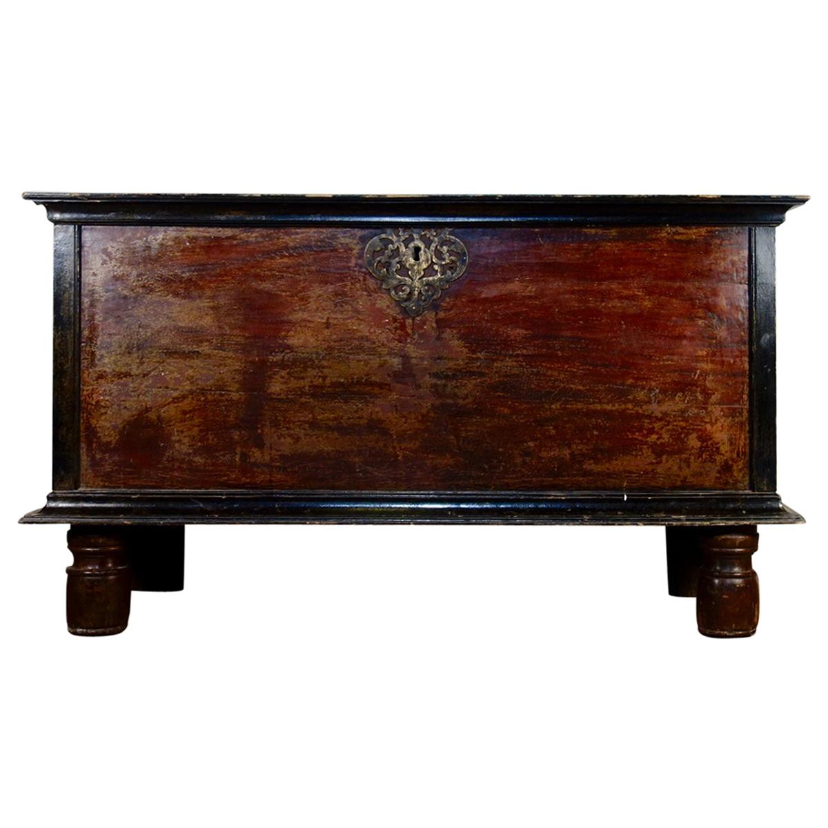 Large Scale Late 19th Century Indo Dutch Chest on Feet Trunk For Sale