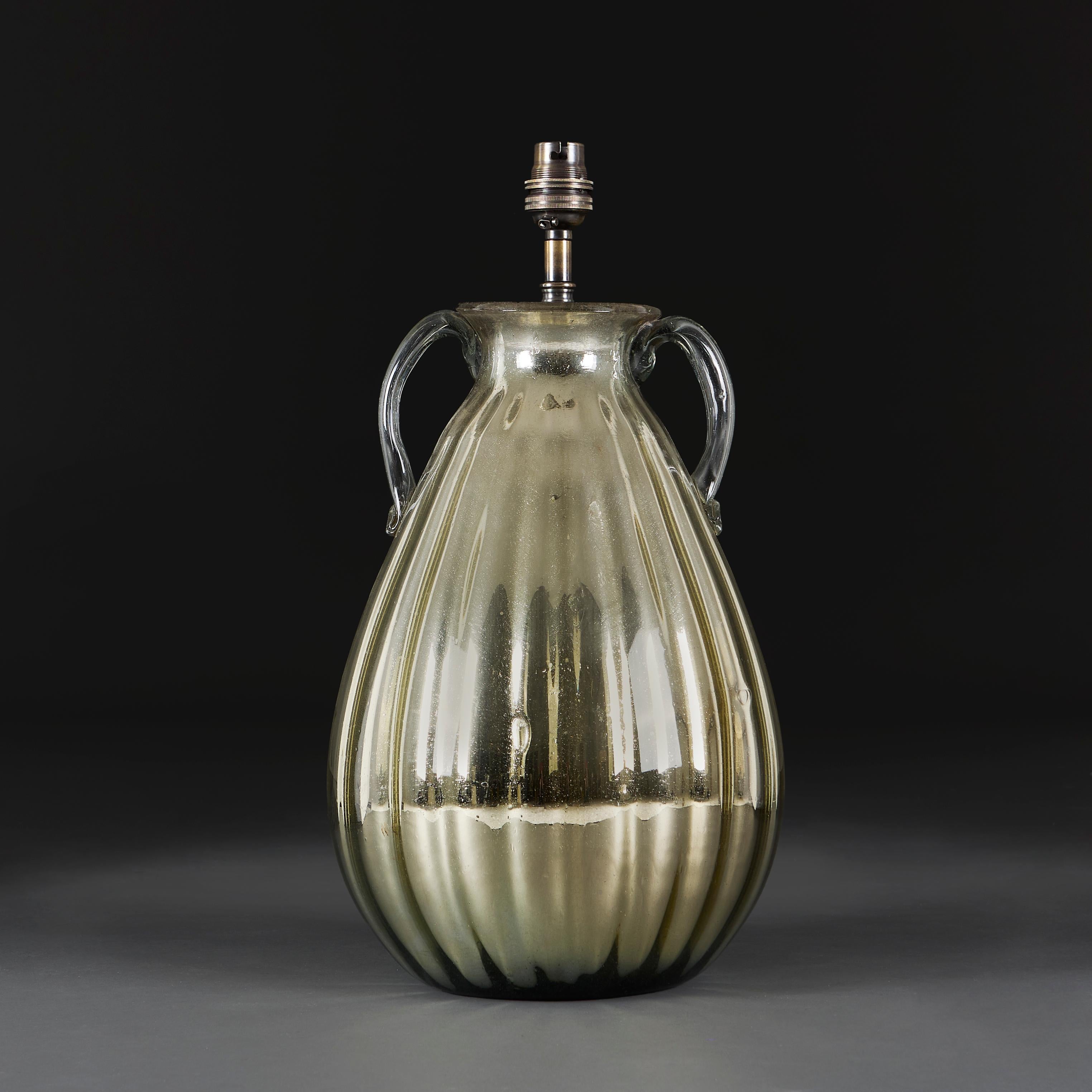 French A Large Scale Mercury Glass Vase as a Table Lamp For Sale