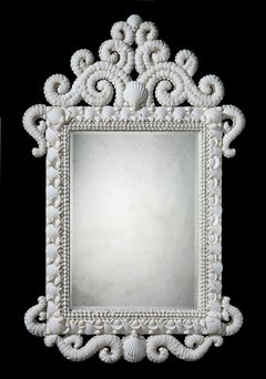 Large Scale White Shell Mirror with Scrolling Cresting and Mercury Plate