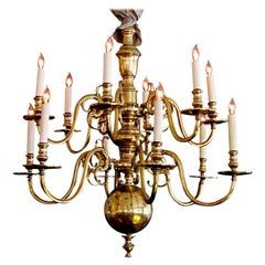 Antique Large-Scaled and Good Quality Dutch Colonial Style Brass 12-Light Chandelier