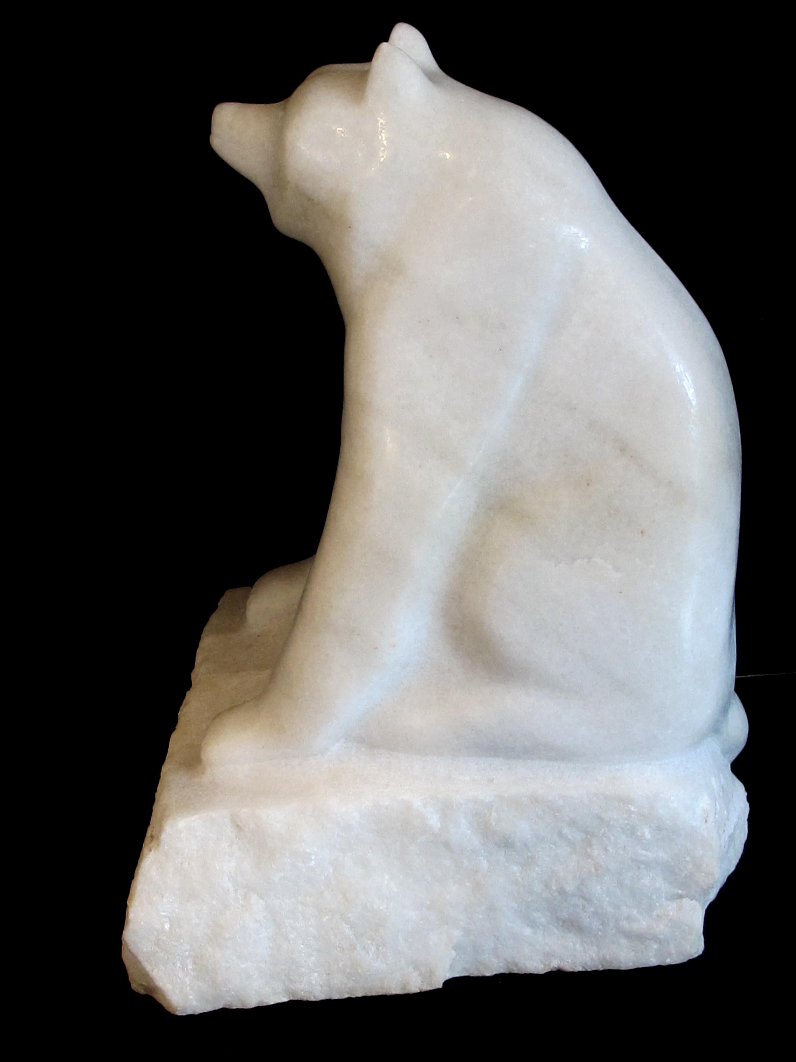 Large-Scaled Carved Marble Figure of a Red Panda with Its Distinctive Puffy Tail In Excellent Condition In San Francisco, CA