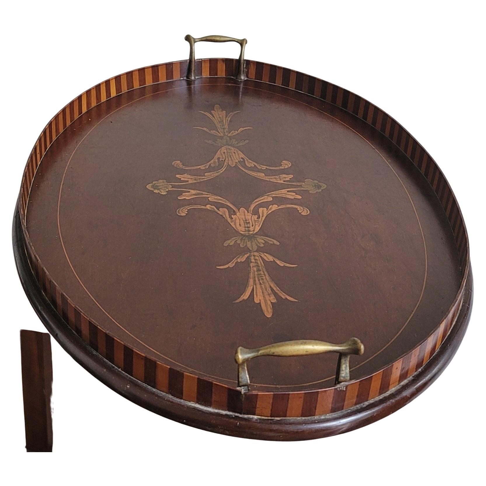 Hand-Crafted Large-Scaled, Finely Inlaid George III Victorian Mahogany Oval Butler's Tray For Sale