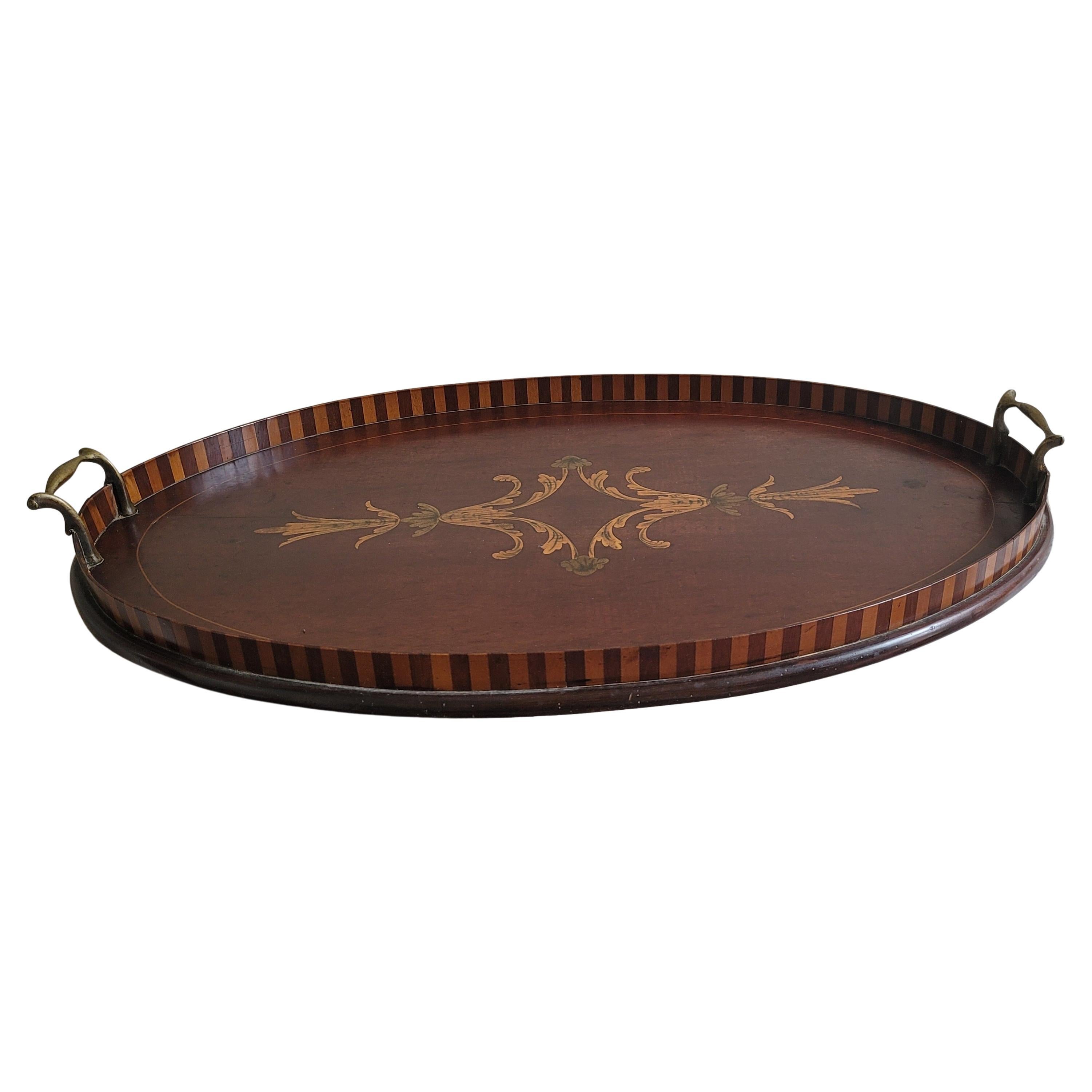 Large-Scaled, Finely Inlaid George III Victorian Mahogany Oval Butler's Tray In Good Condition For Sale In Germantown, MD