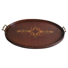 Antique Large-Scaled, Finely Inlaid George III Victorian Mahogany Oval Butler's Tray
