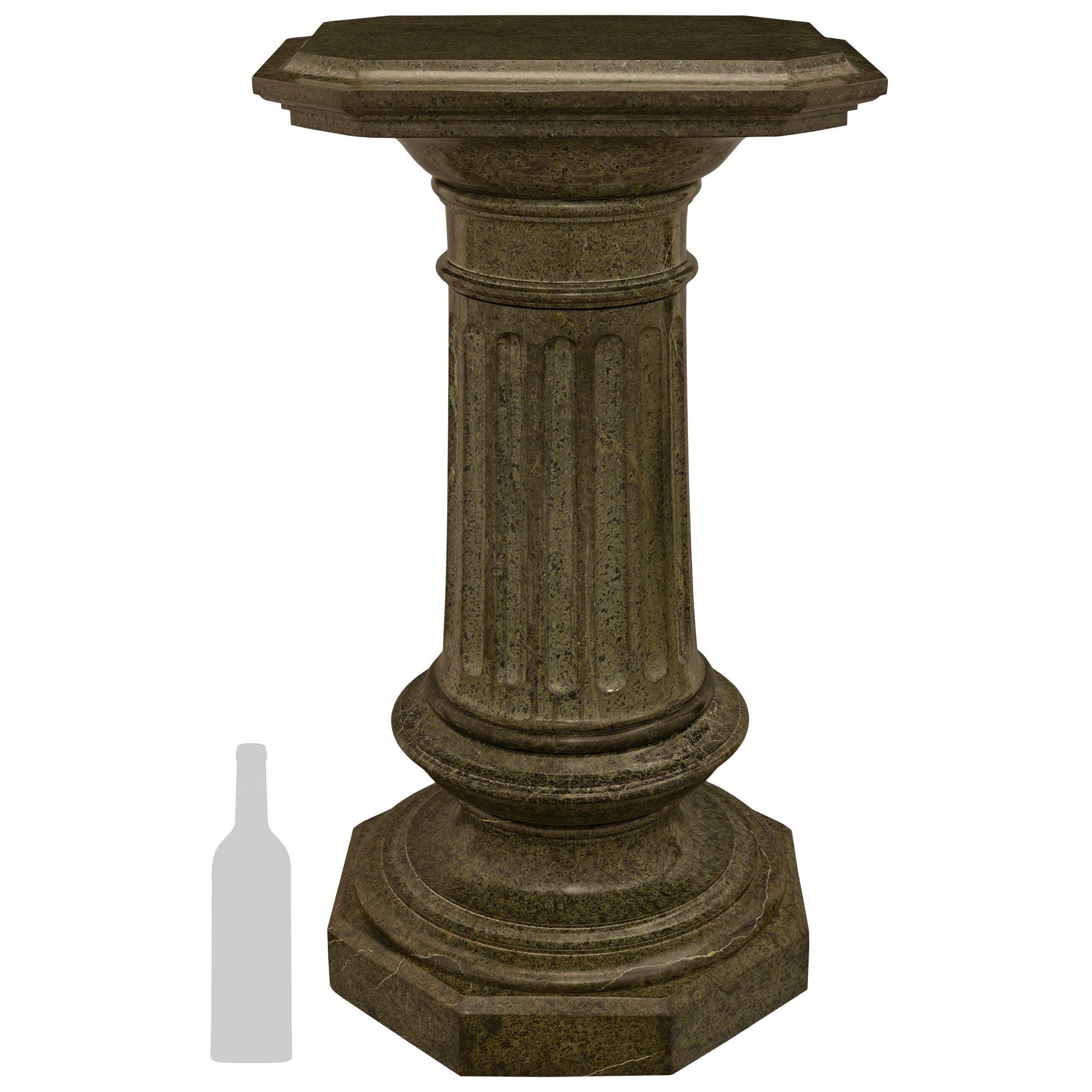 A handsome and large scaled Italian 19th century Vert de Patricia marble pedestal.