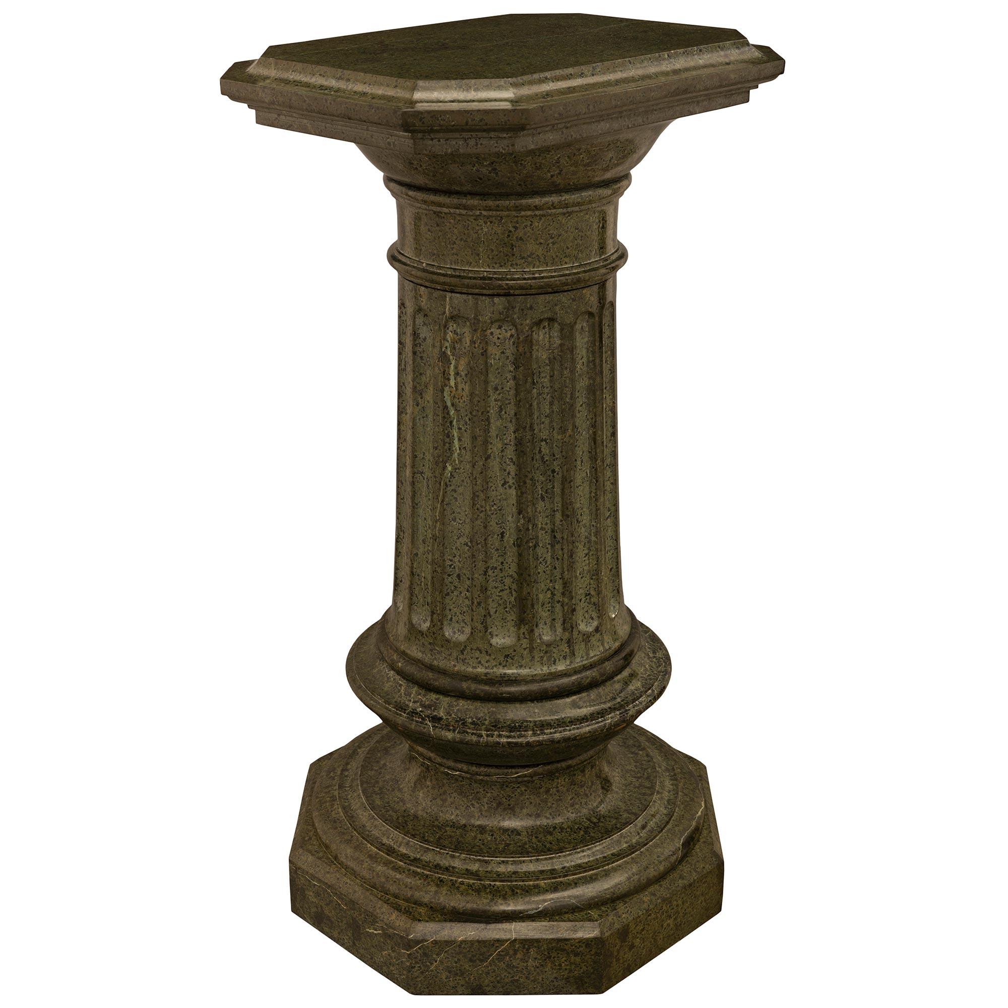 Baroque A large scaled Italian 19th century Vert de Patricia marble pedestal For Sale