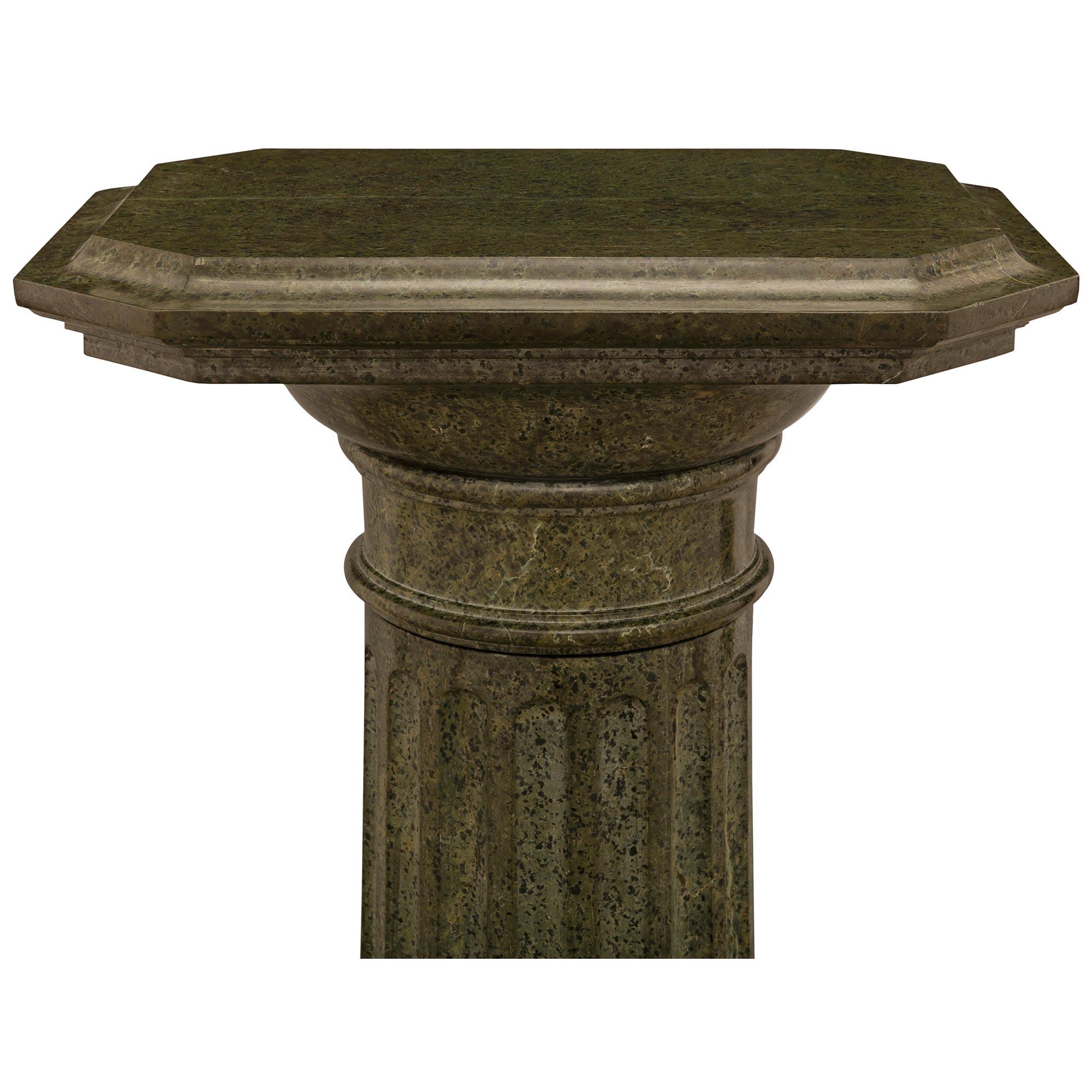 19th Century A large scaled Italian 19th century Vert de Patricia marble pedestal For Sale