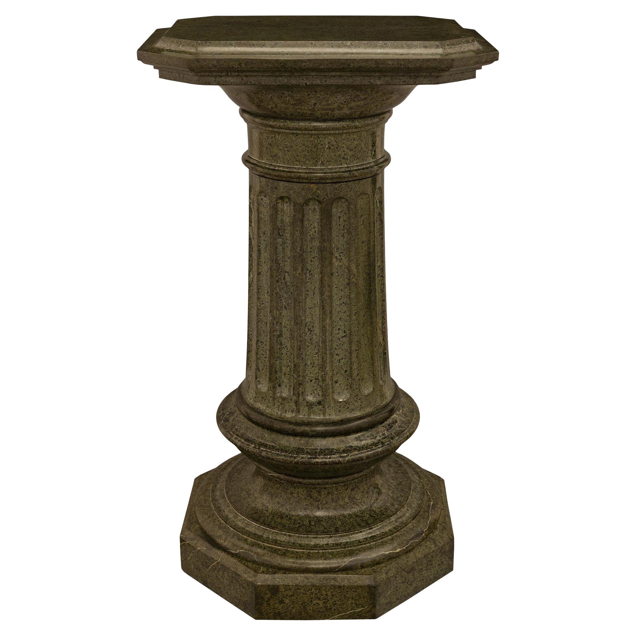A large scaled Italian 19th century Vert de Patricia marble pedestal For Sale