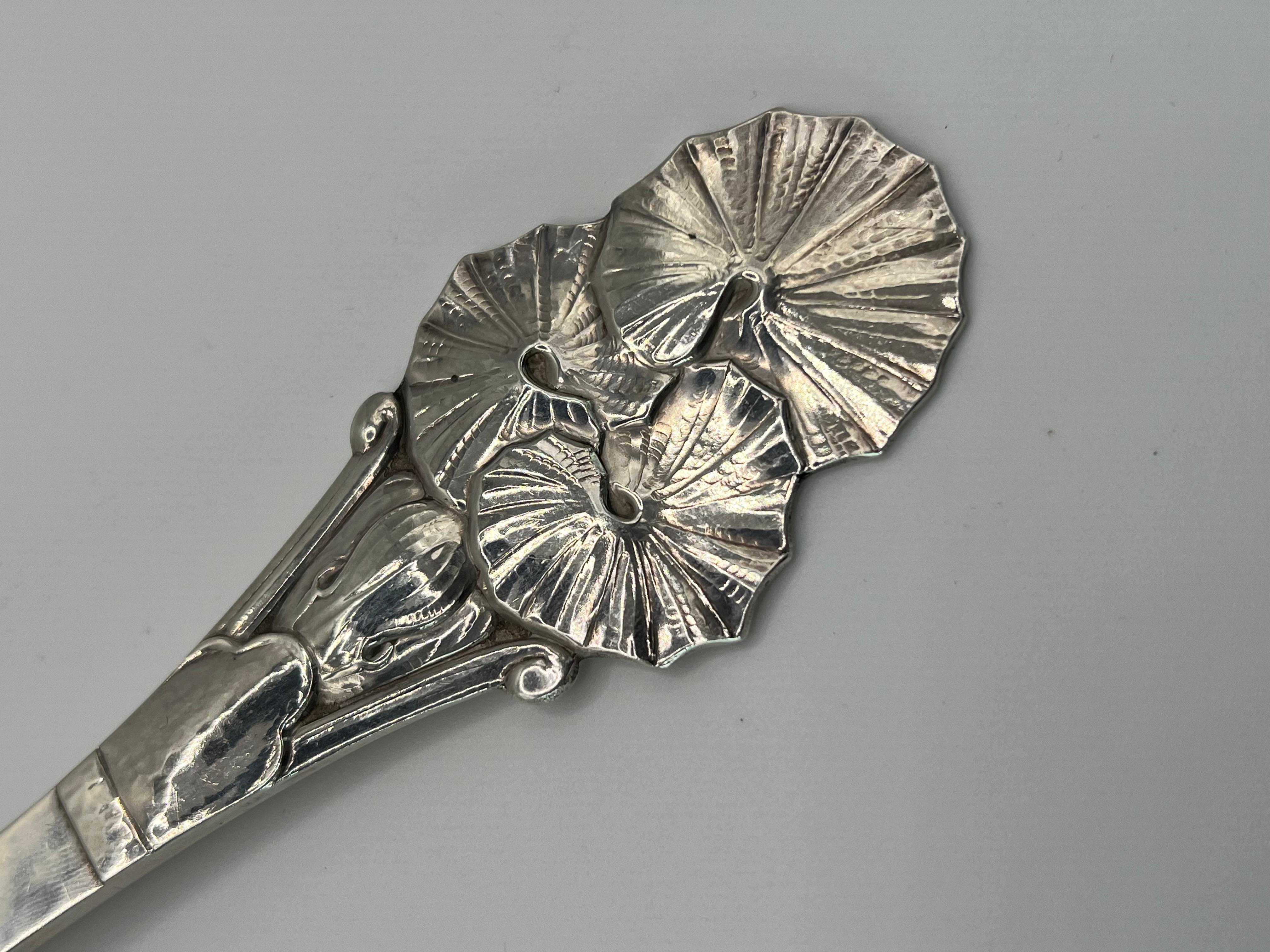 Art Deco A Large Serving Spoon by Carl M. Cohr Hammered Sterling Silver For Sale