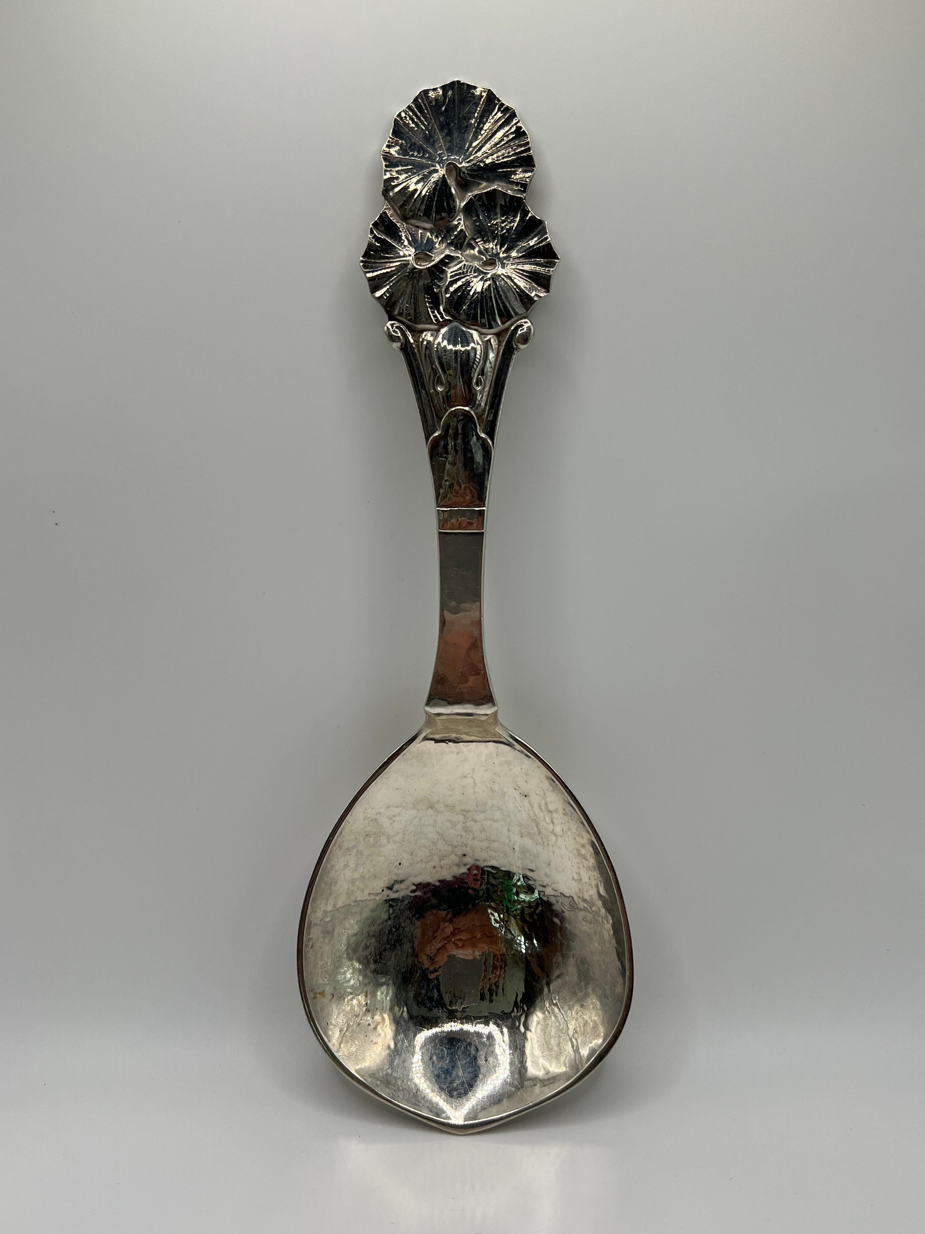 A Large Serving Spoon by Carl M. Cohr Hammered Sterling Silver For Sale 3