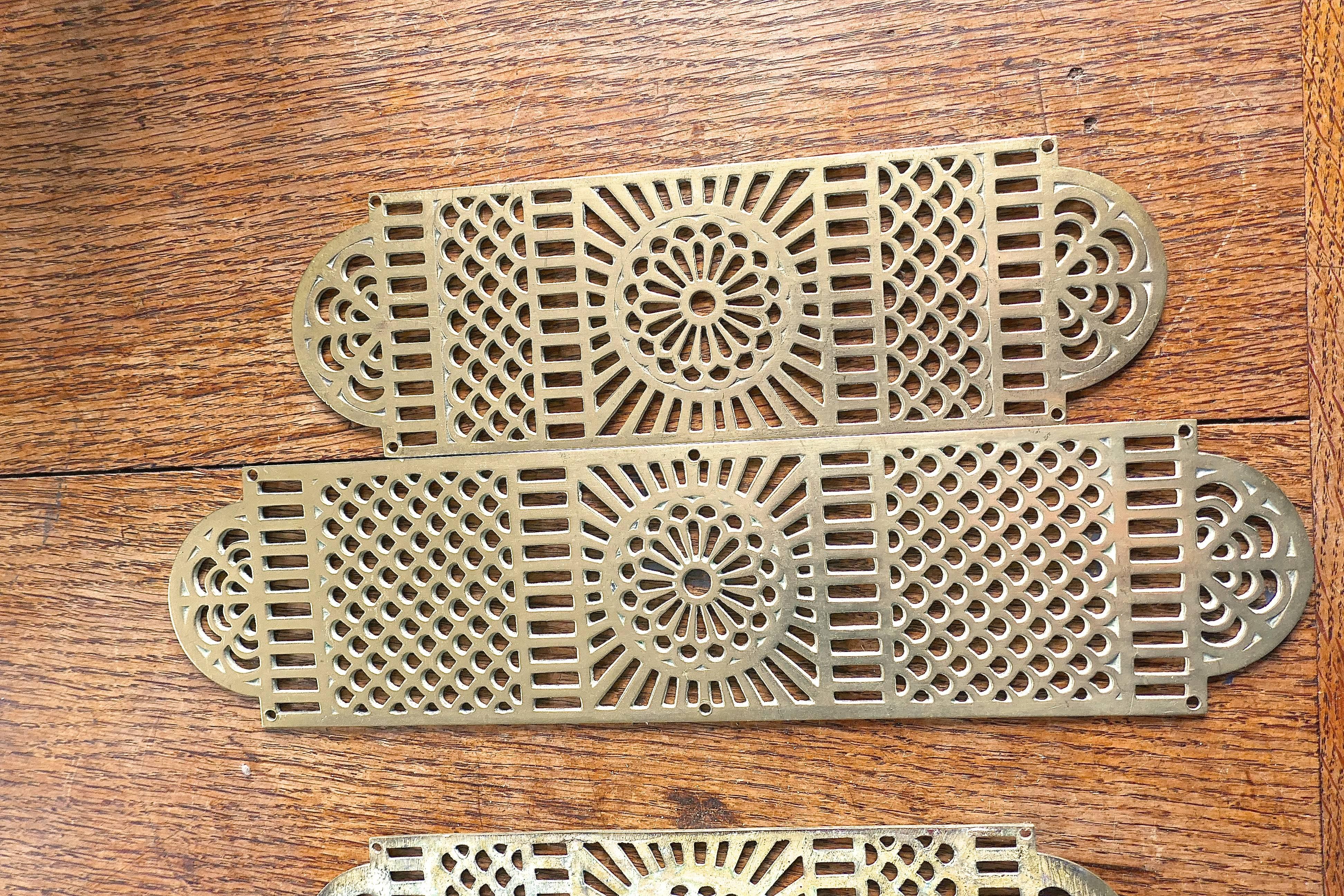 English Large Set of 19th Century Pierced Brass Door Finger Plates