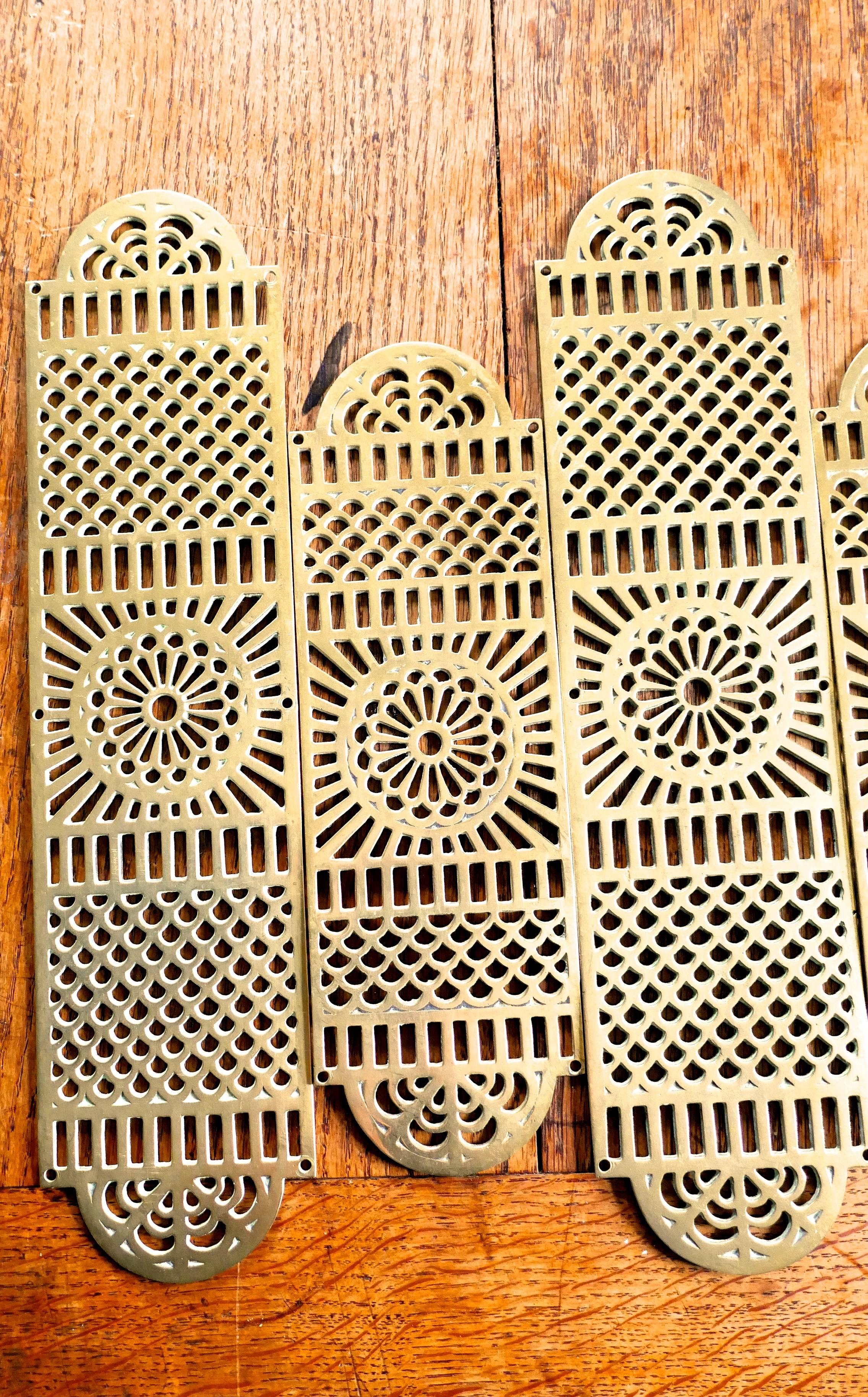 Large Set of 19th Century Pierced Brass Door Finger Plates 1