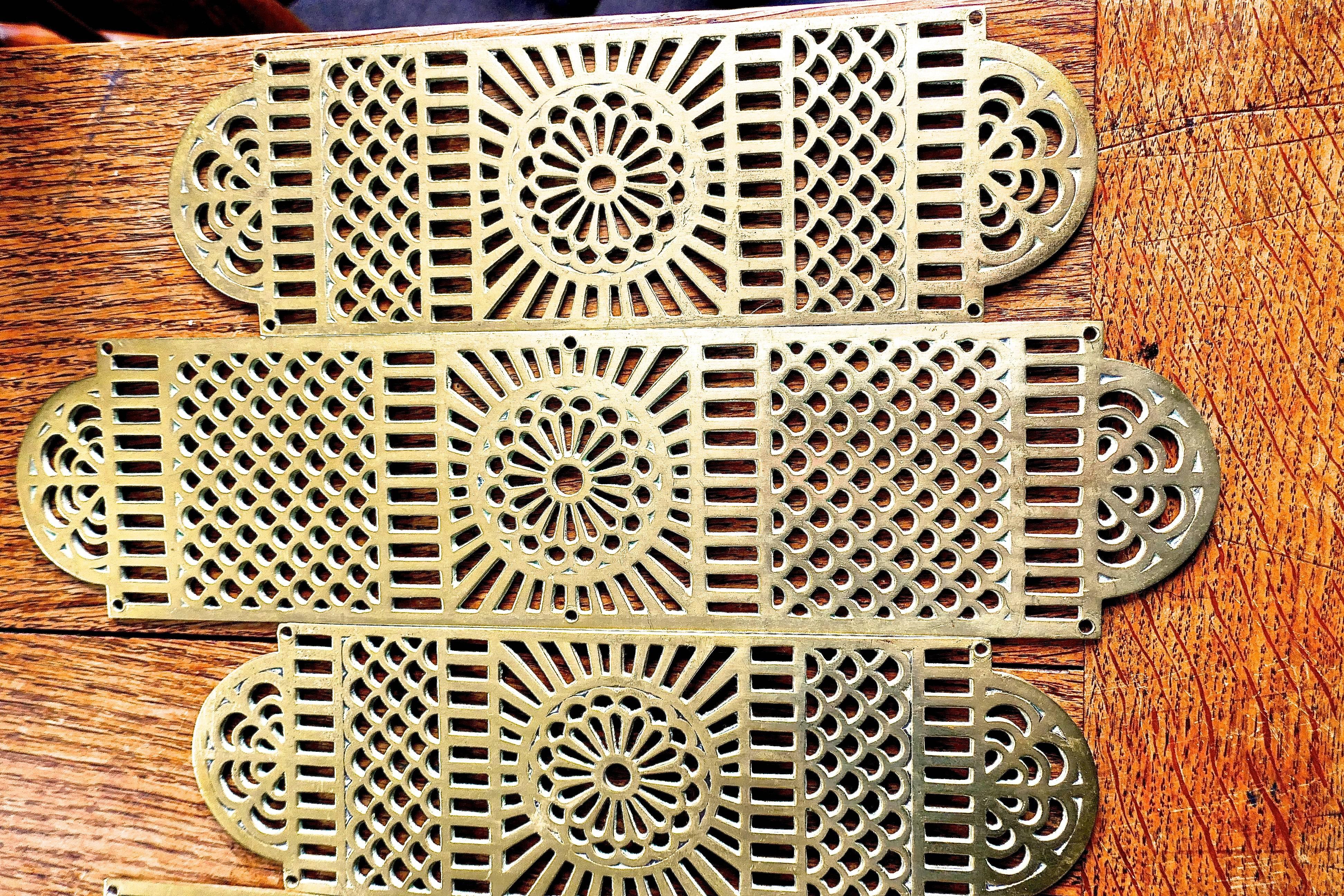 Large Set of 19th Century Pierced Brass Door Finger Plates 3