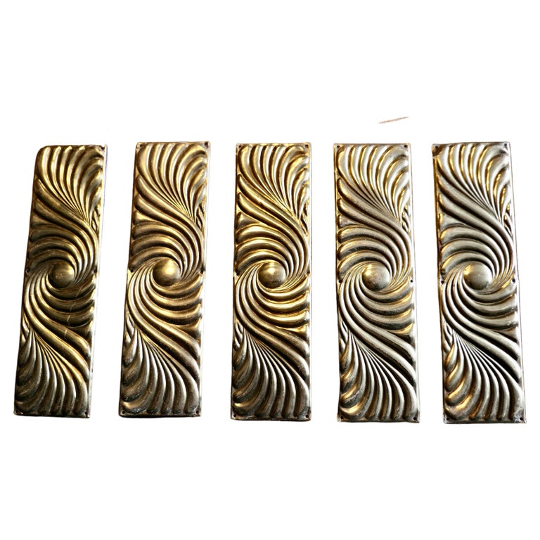A Large Set of 5 Art Deco Brass Doorfurniture Finger Plates For Sale at 1stDibs