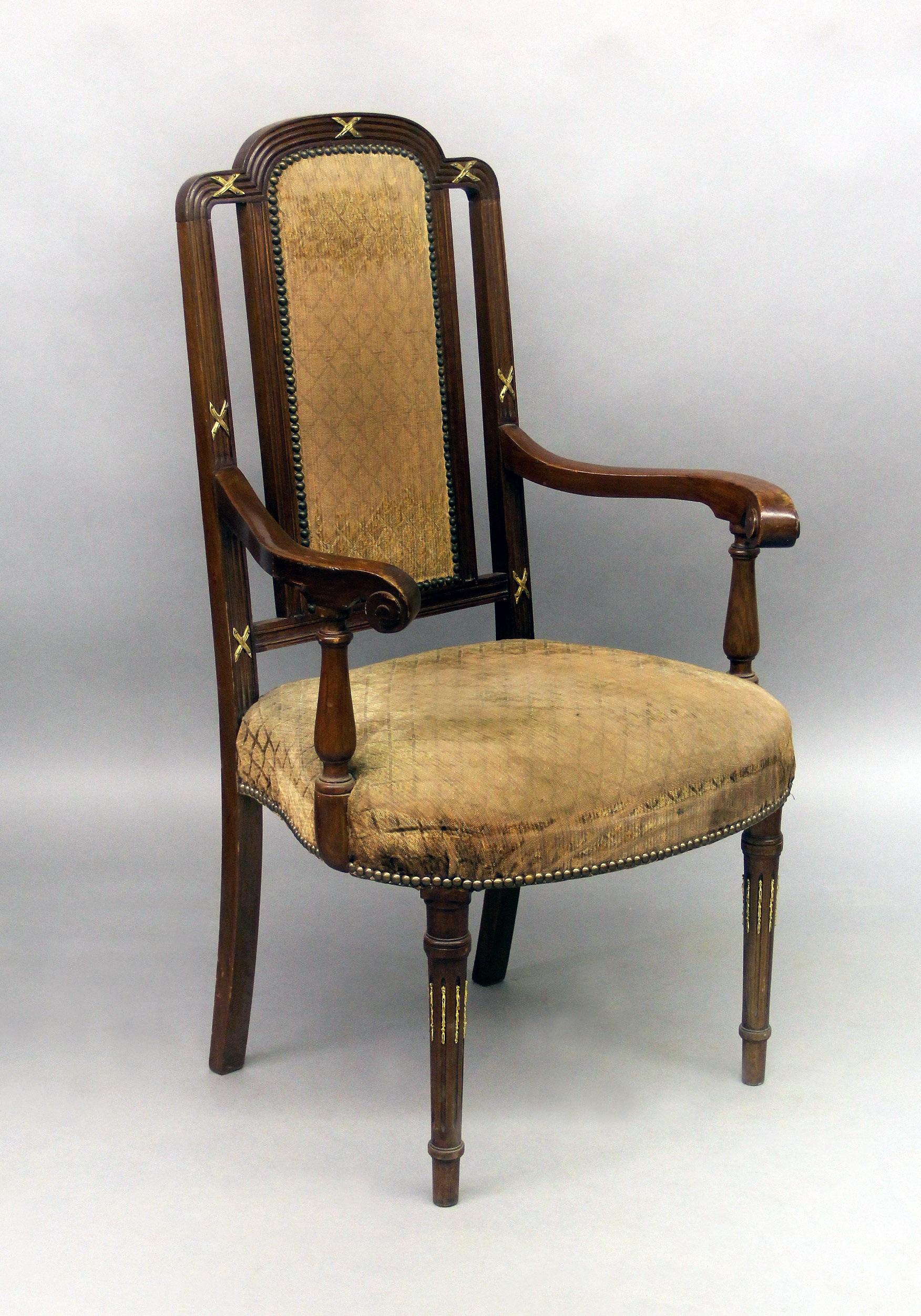 Belle Époque A Large Set of Fourteen 19th Century Gilt Bronze Mounted Dining Chairs For Sale