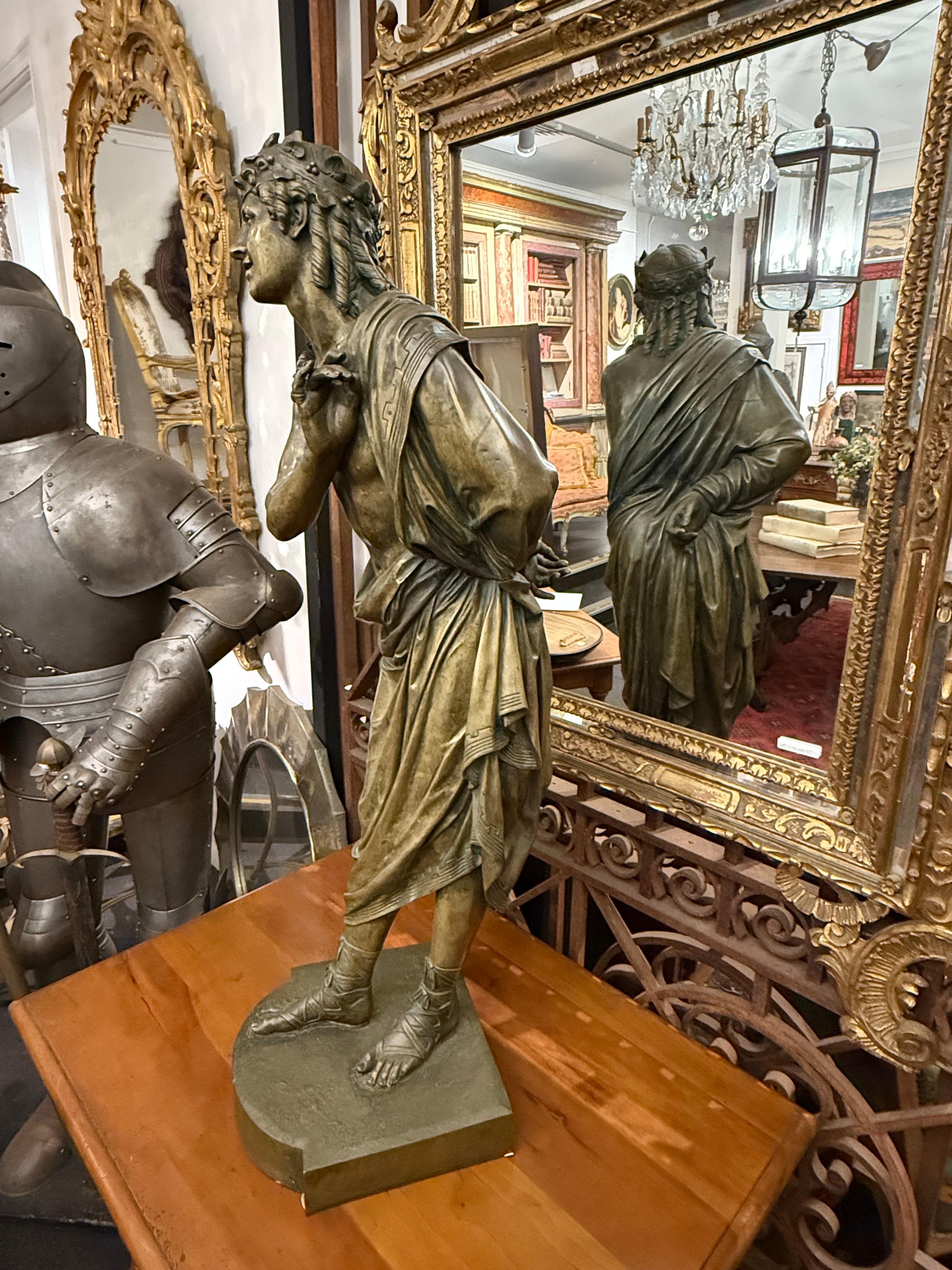 Bronzo A Large Signed Solid Bronze Greek Orator, 19th Century in vendita