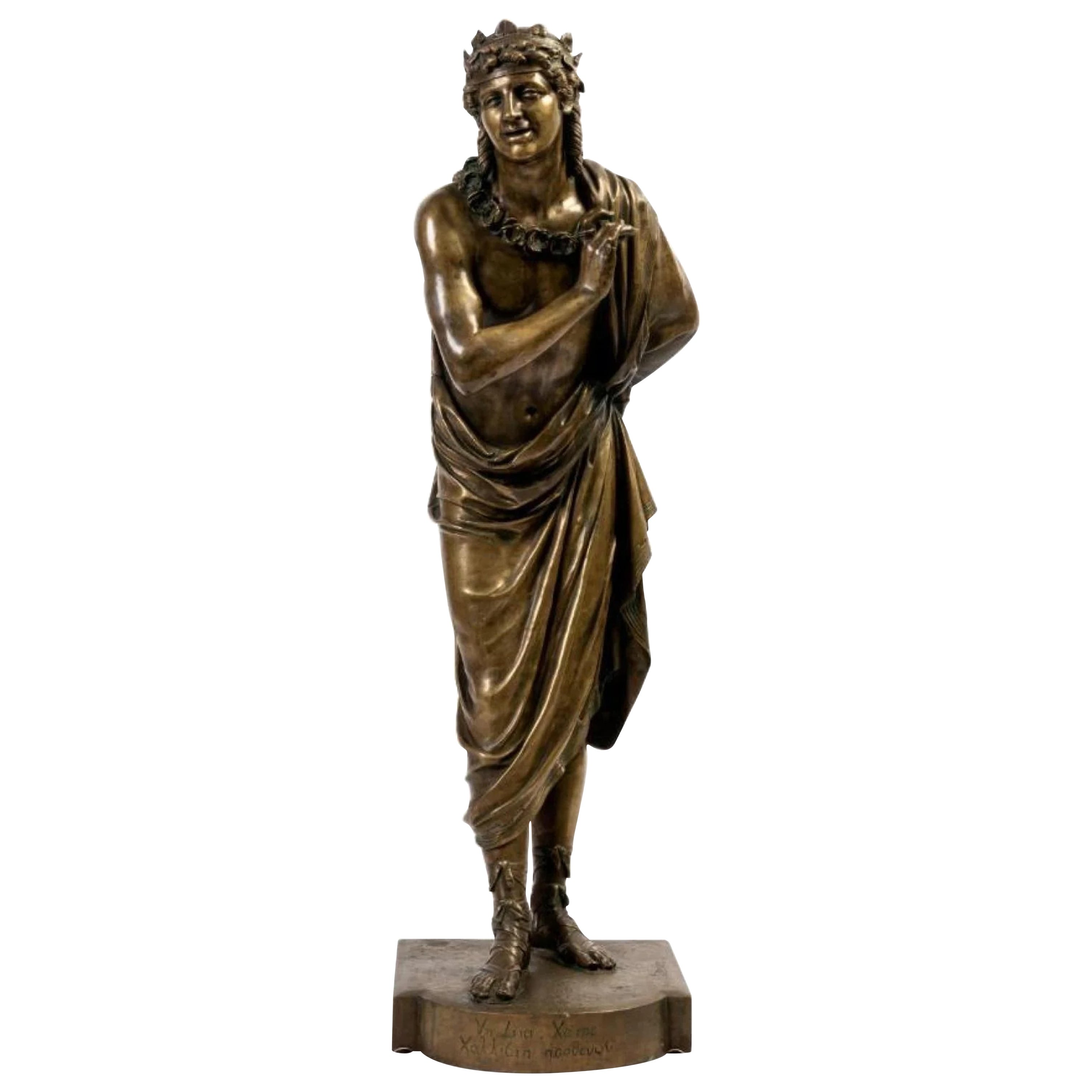 A Large Signed Solid Bronze Greek Orator, 19th Century