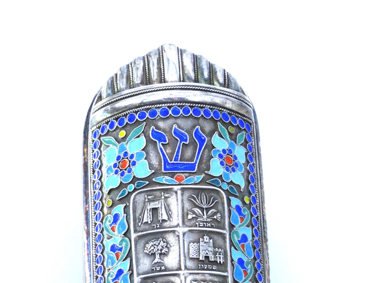 Late 20th Century A Large Silver Enamel Mezuzah Case, Henryk Winograd, New York 1996 For Sale