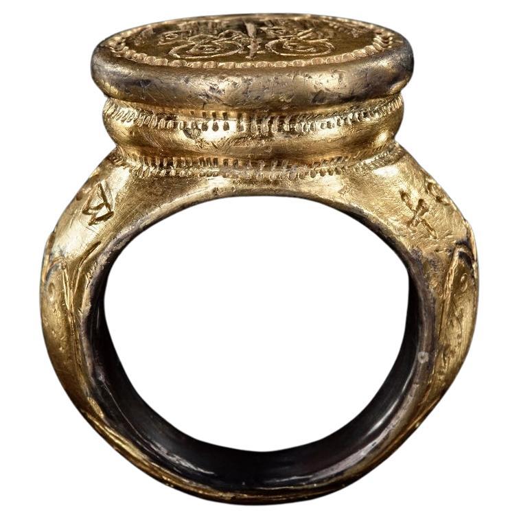 Women's or Men's A Large Silver Gilt Byzantine Ring 8th-10th Century AD For Sale