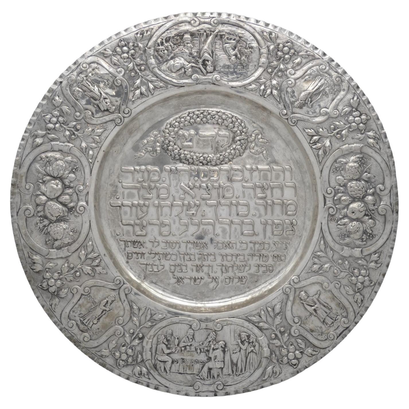Gran plato de plata para el séder de Pascua judía de Gutgesell Gebrüder, Hanau, circa 1915