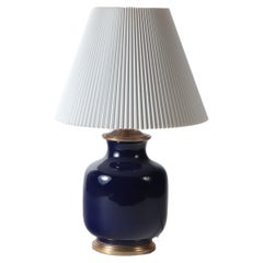 Large, Single Blue Porcelain Table Lamp with Gilt Base