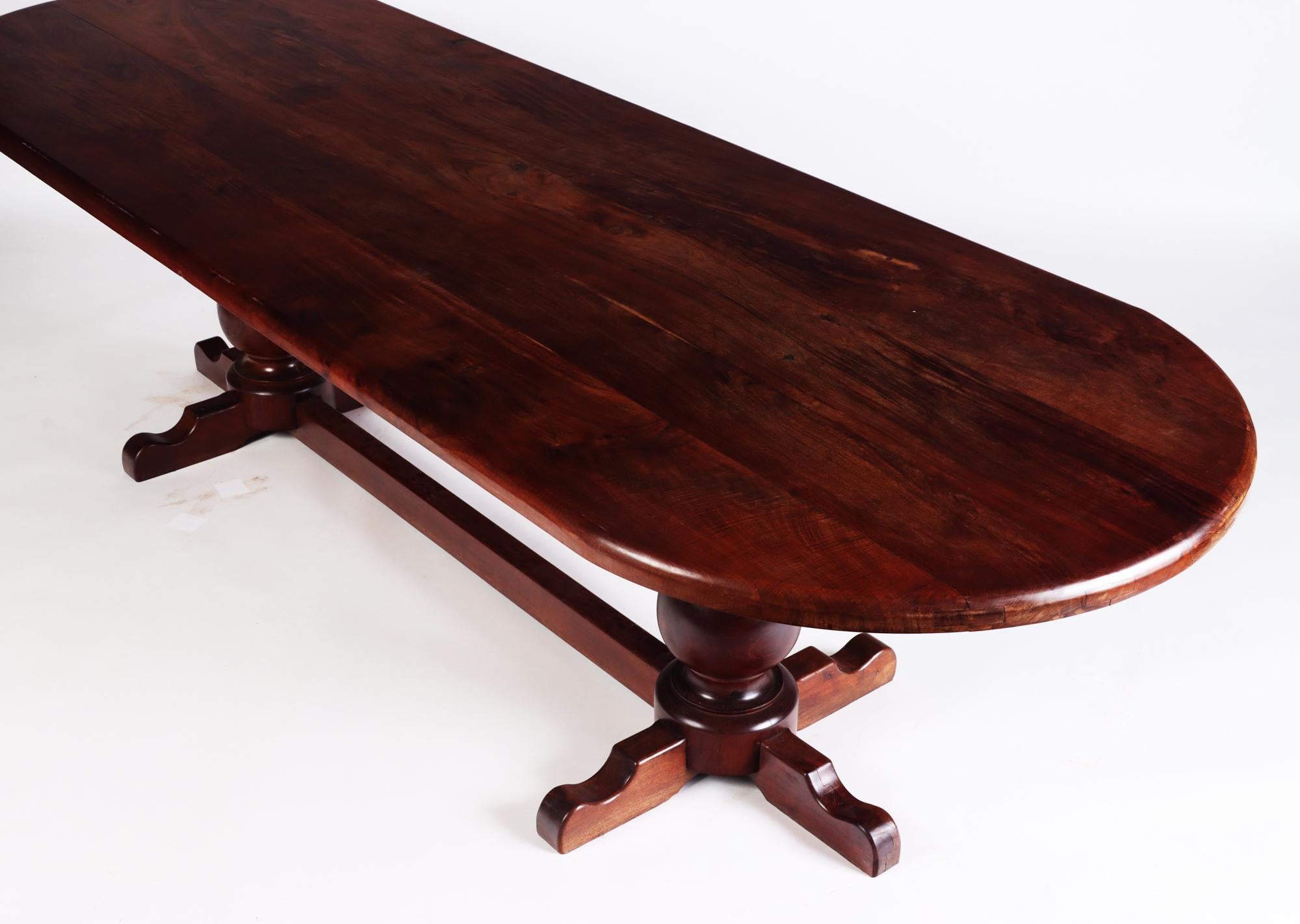 Wood Large Slab Top Brazilian Oval Shape Trestle Table, circa 1960