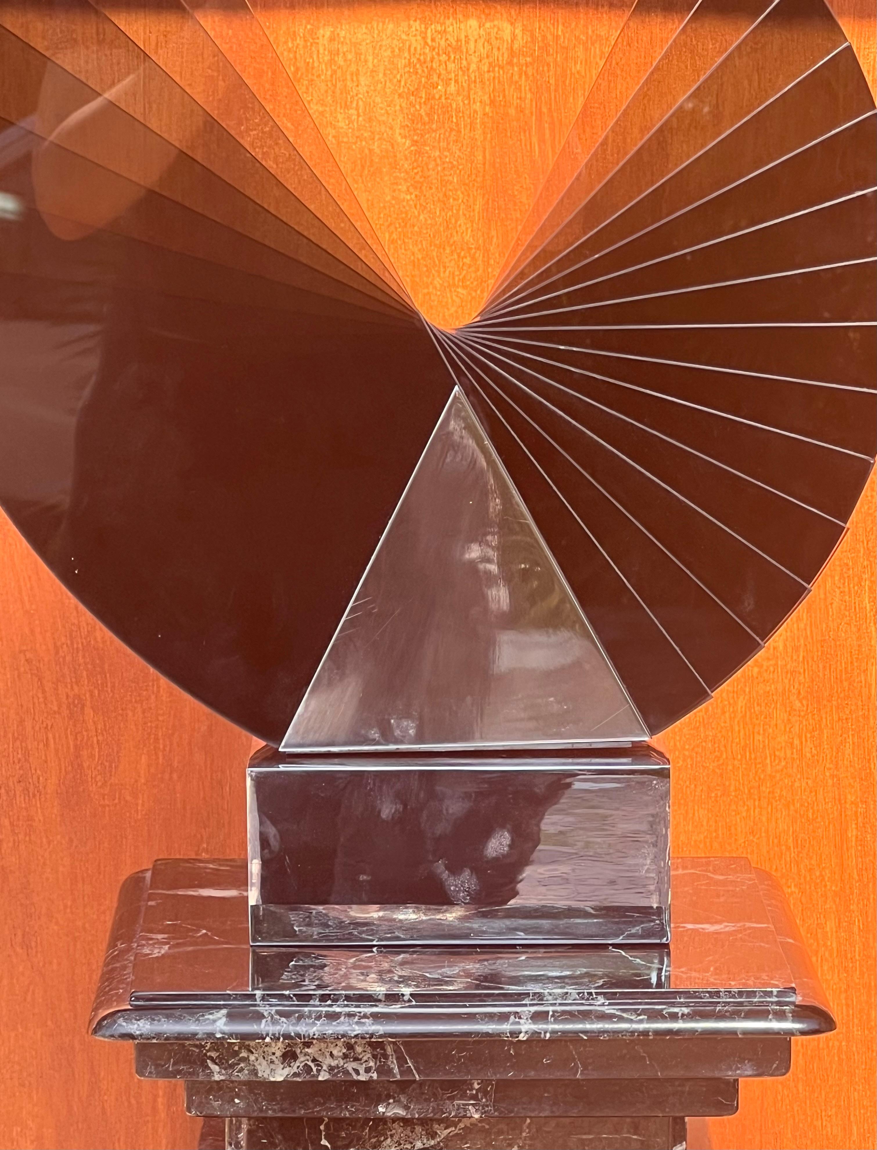 A large smoked glass and chrome sculpture by Runstadler Studios, signed, 1990 For Sale 10