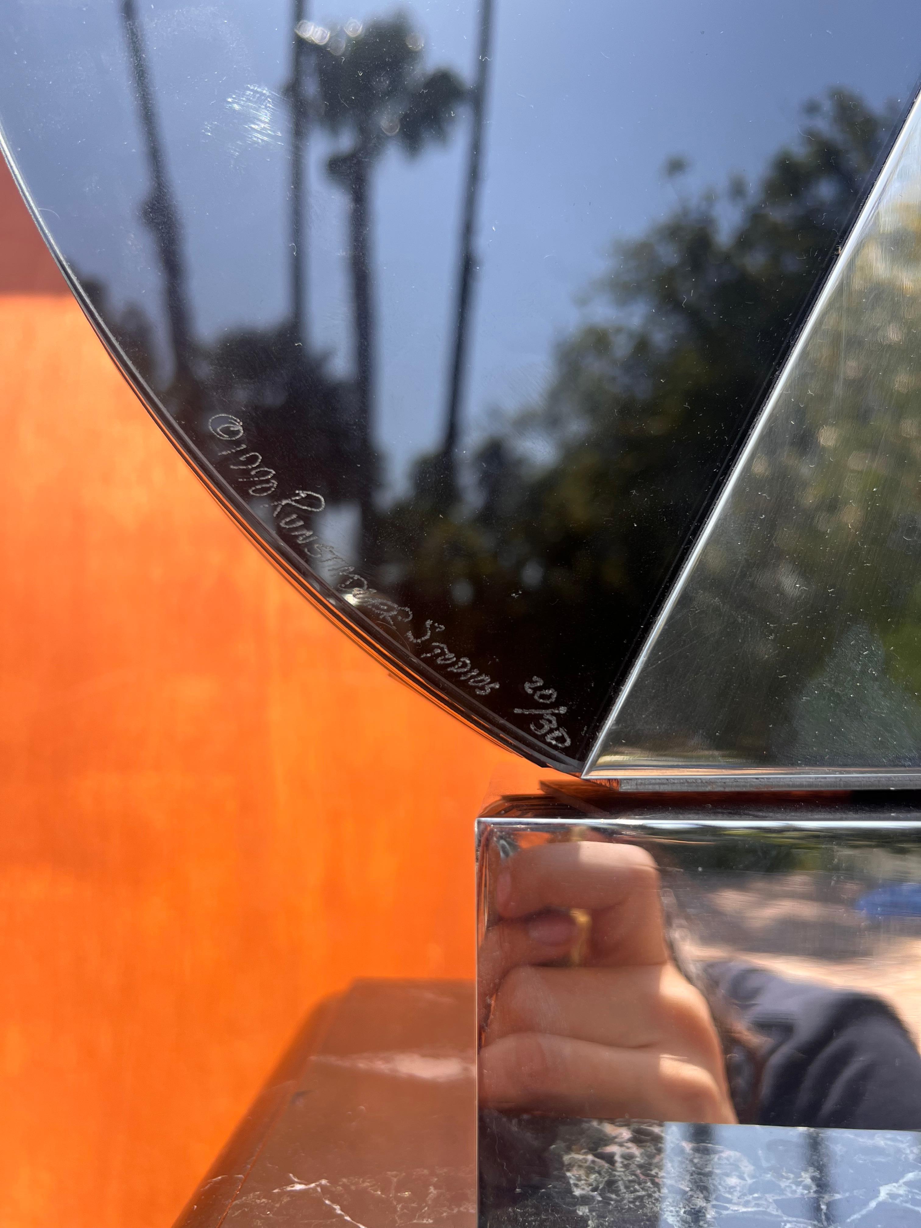 A large smoked glass and chrome sculpture by Runstadler Studios, signed, 1990 For Sale 11