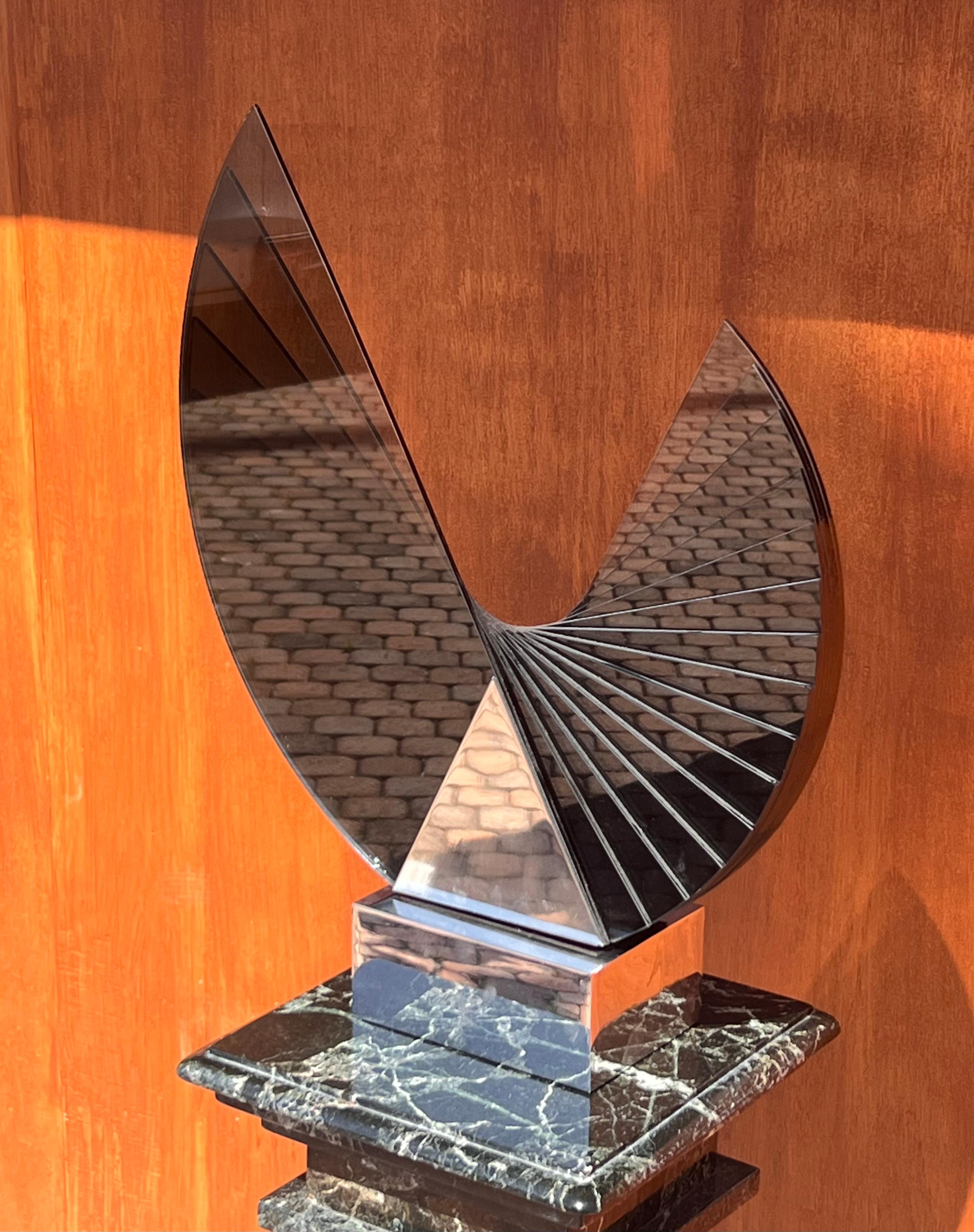 Post-Modern A large smoked glass and chrome sculpture by Runstadler Studios, signed, 1990 For Sale