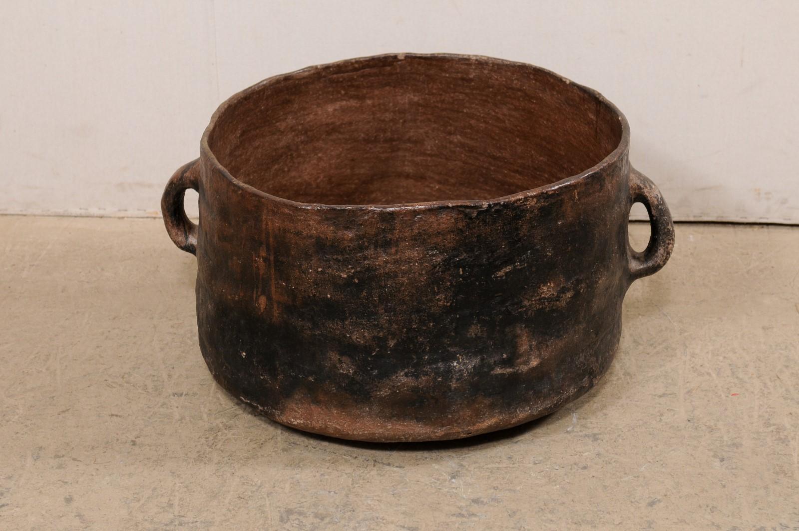 Guatemalan Large Spanish Colonial Clay Cooking Pot W/ Old Fire Patina, Early 20th C For Sale