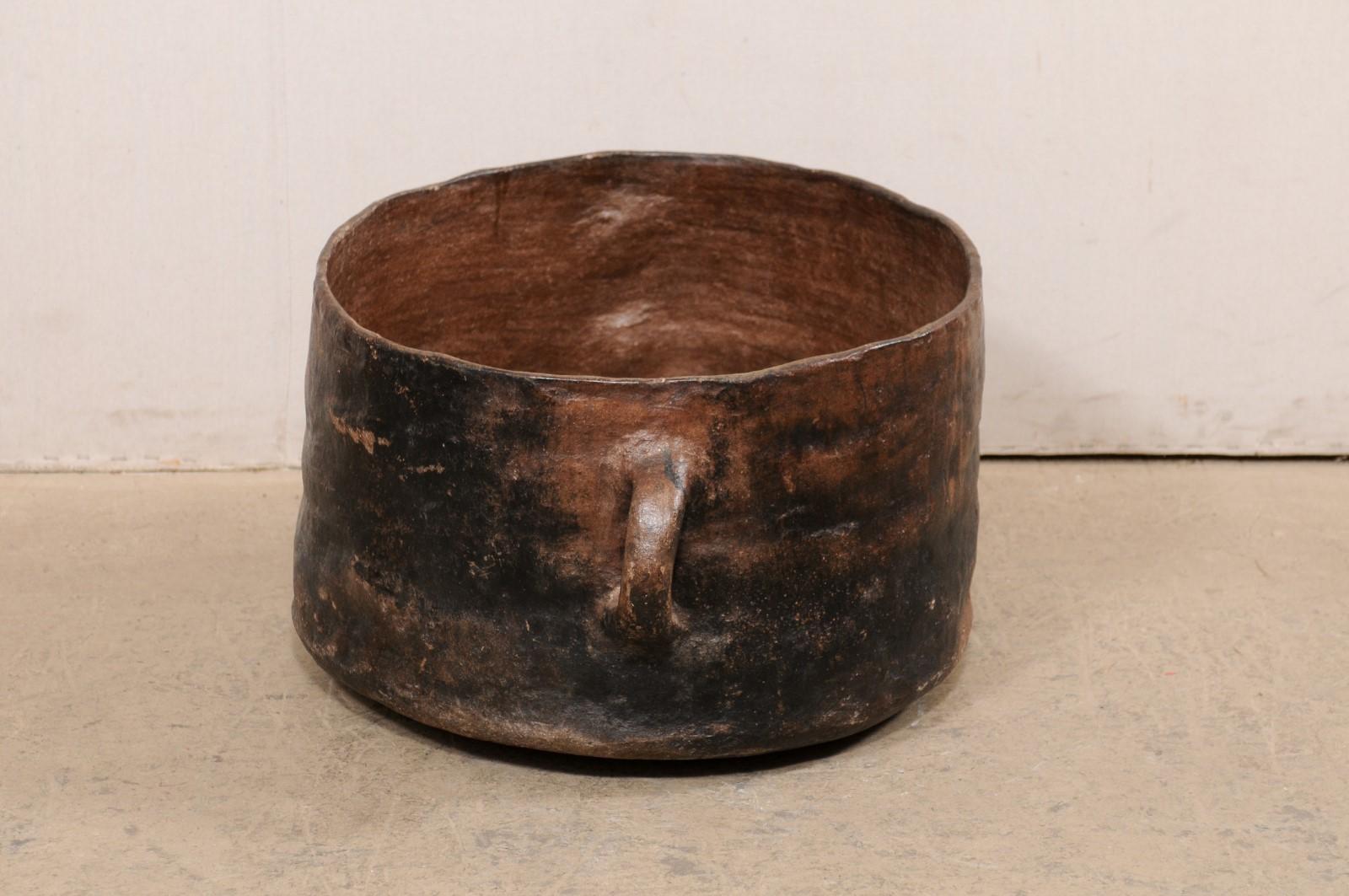 20th Century Large Spanish Colonial Clay Cooking Pot W/ Old Fire Patina, Early 20th C For Sale